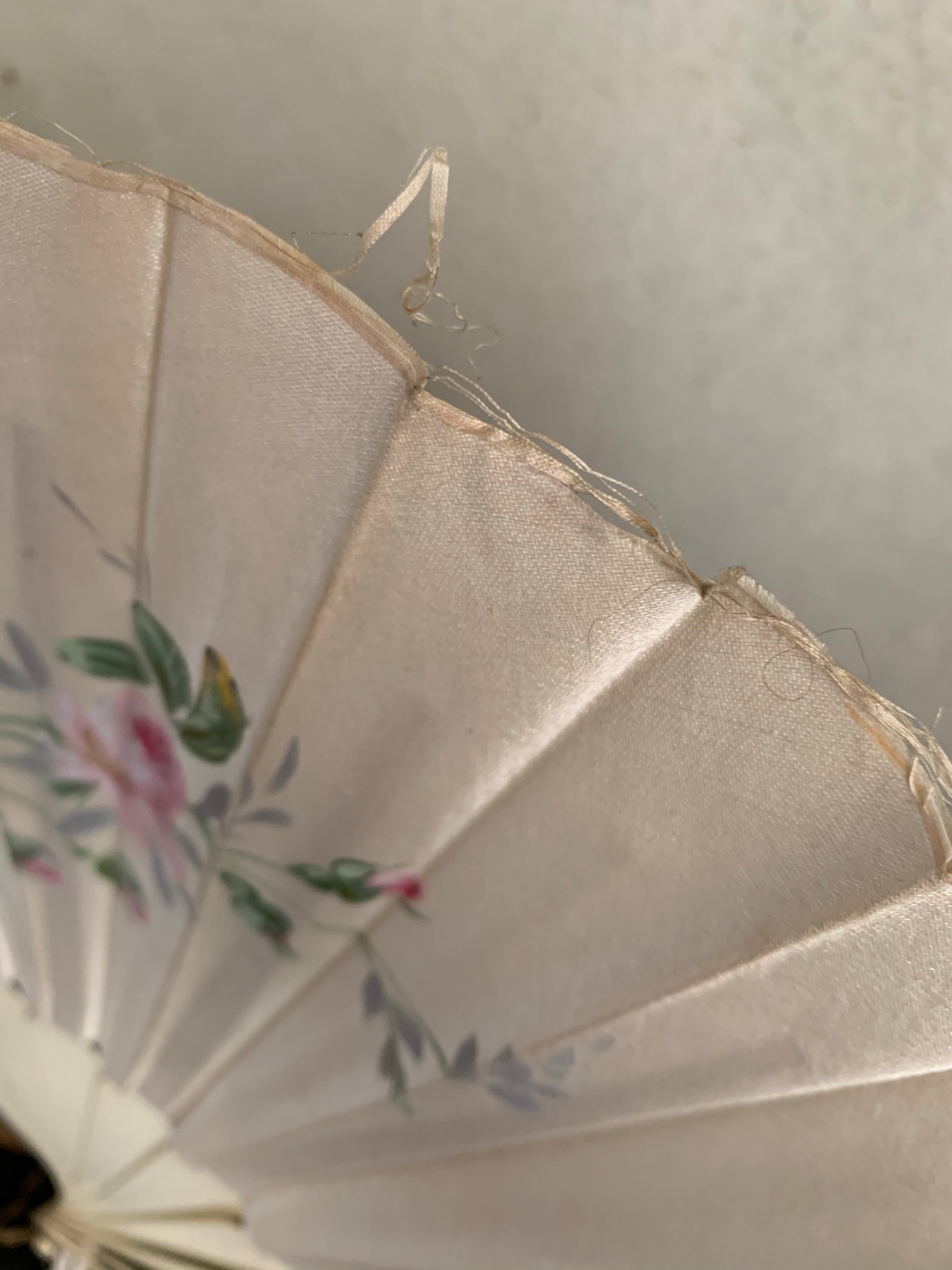 Antique French Brise Hand-painted Silk & Bone Fan