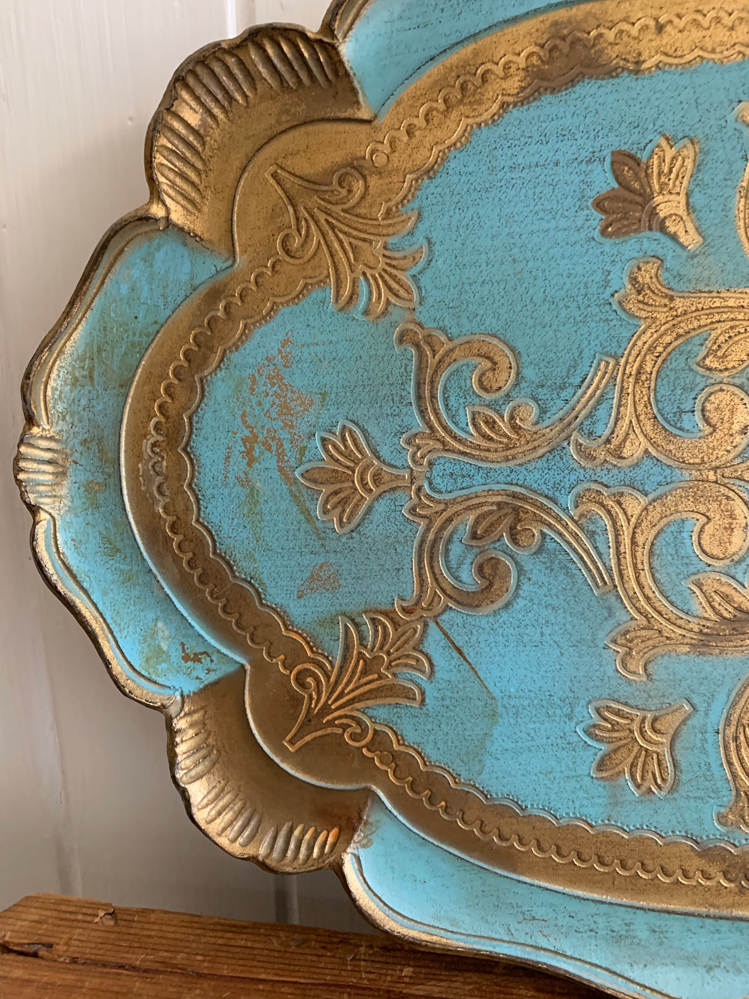 Blue Florentine Vintage Wood Gilt Tray