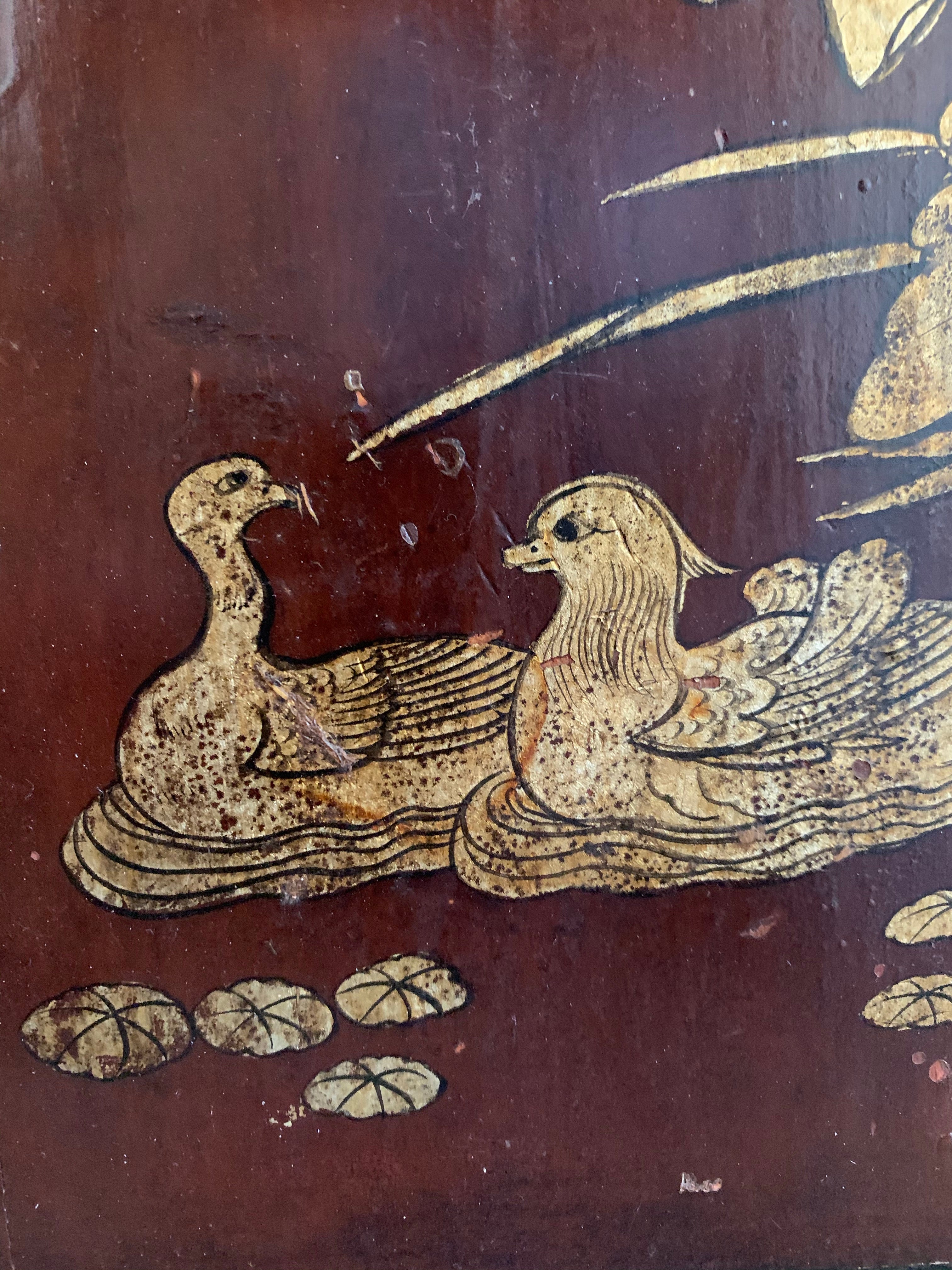 Large Antique Chinese Decorative Wood Panel with gold detail