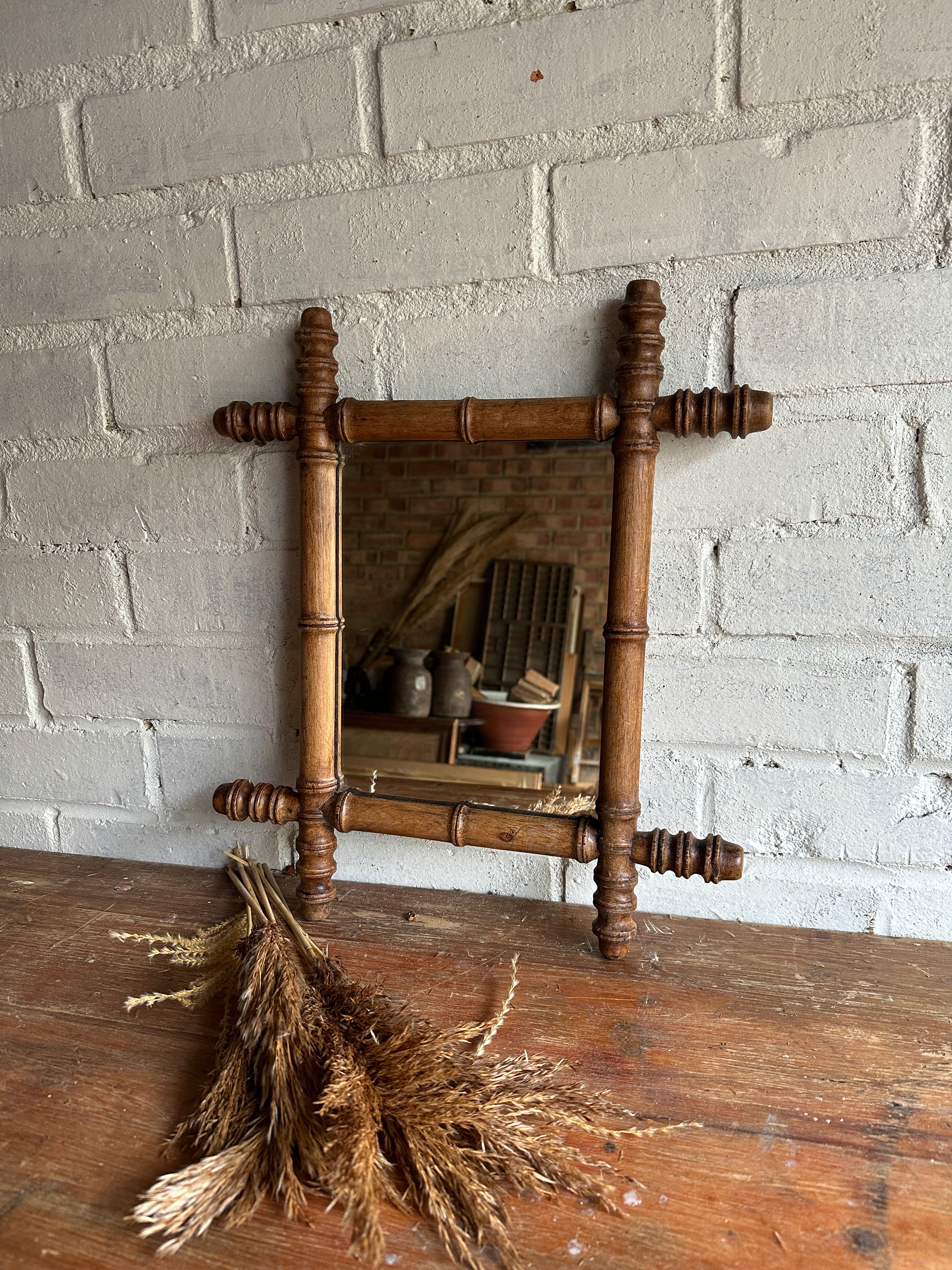 Antique French Bamboo Mirror 2
