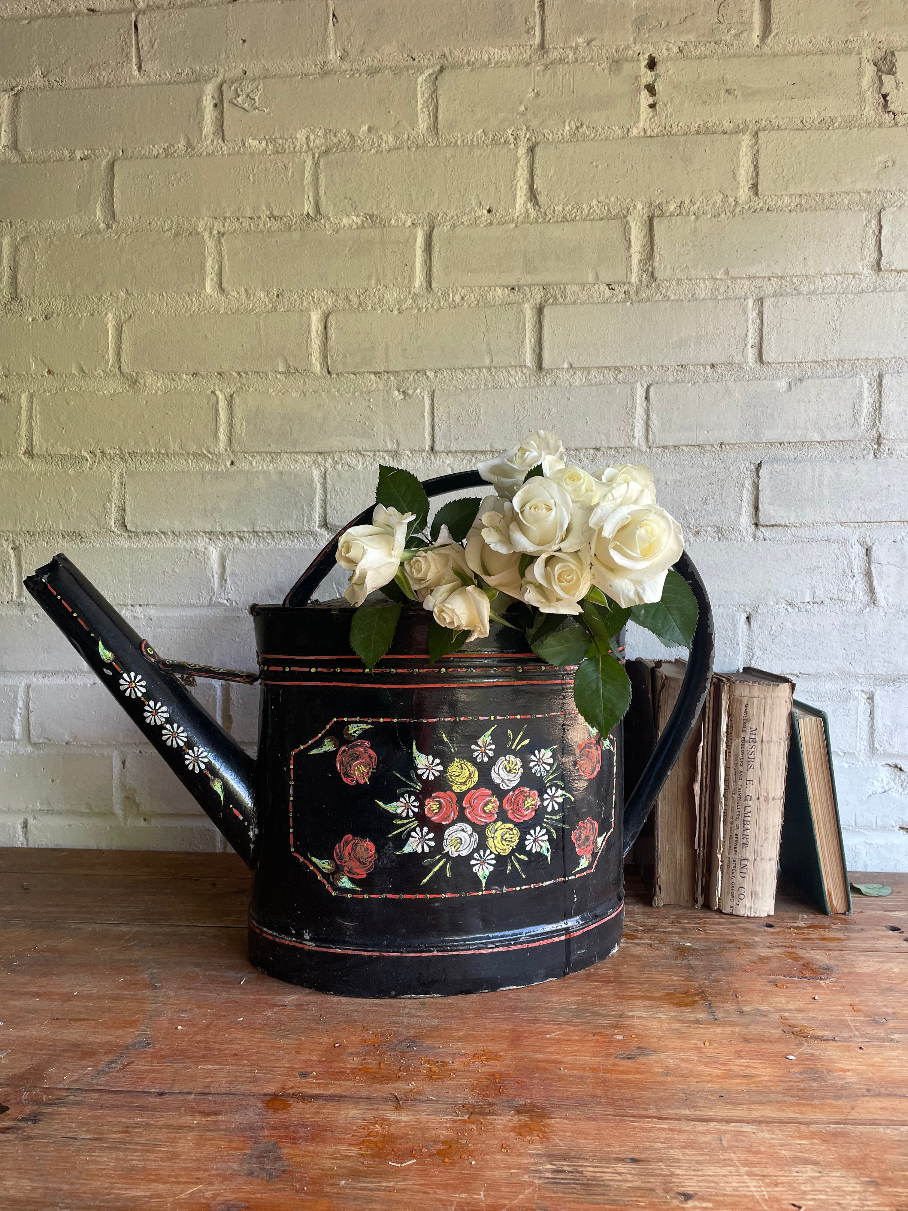 “Bargeware” Hand-Painted Metal Watering Can