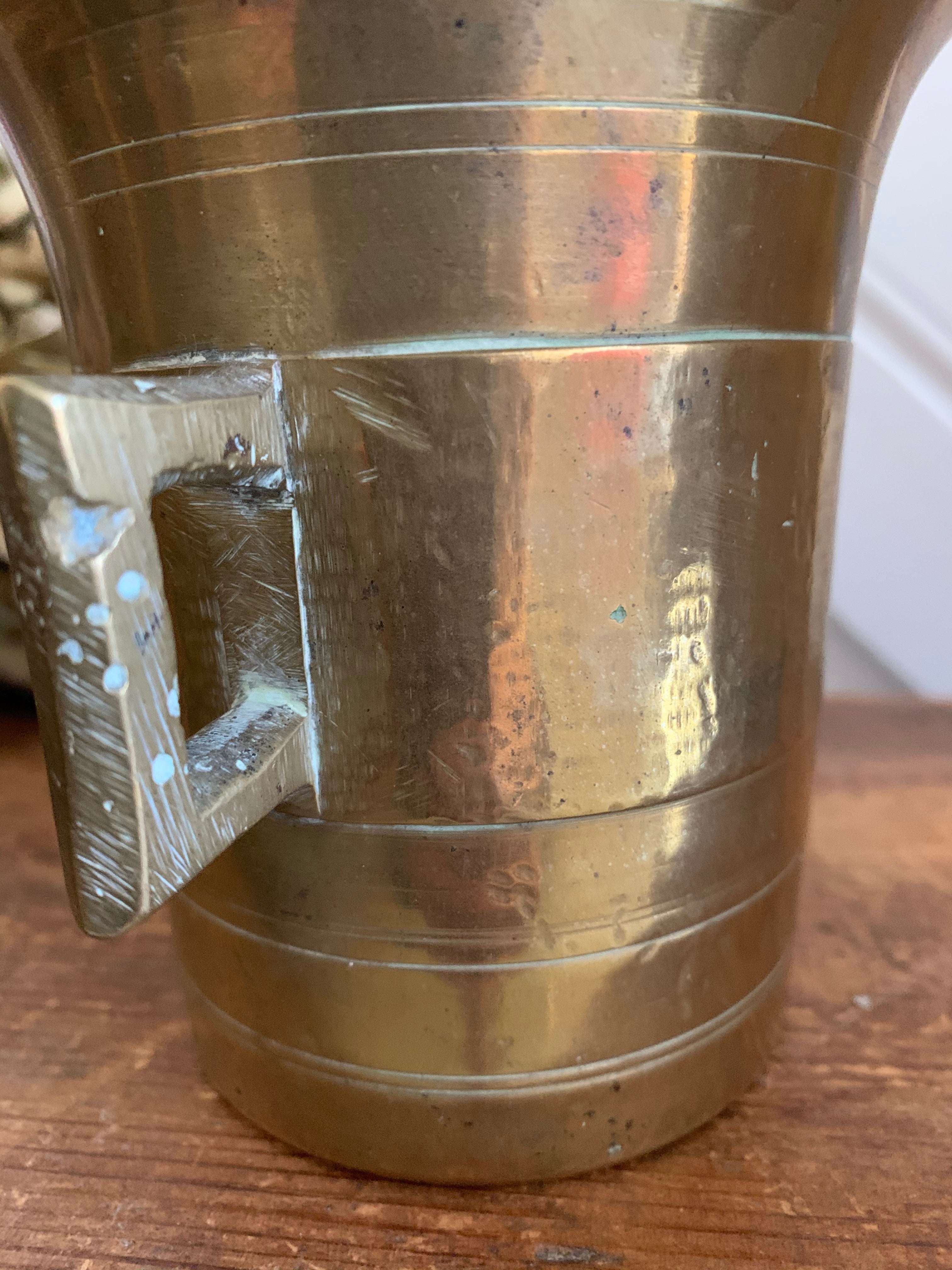Large Antique Brass Pestle and Mortar