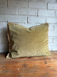 Pistachio Velvet Cushion with Fringing