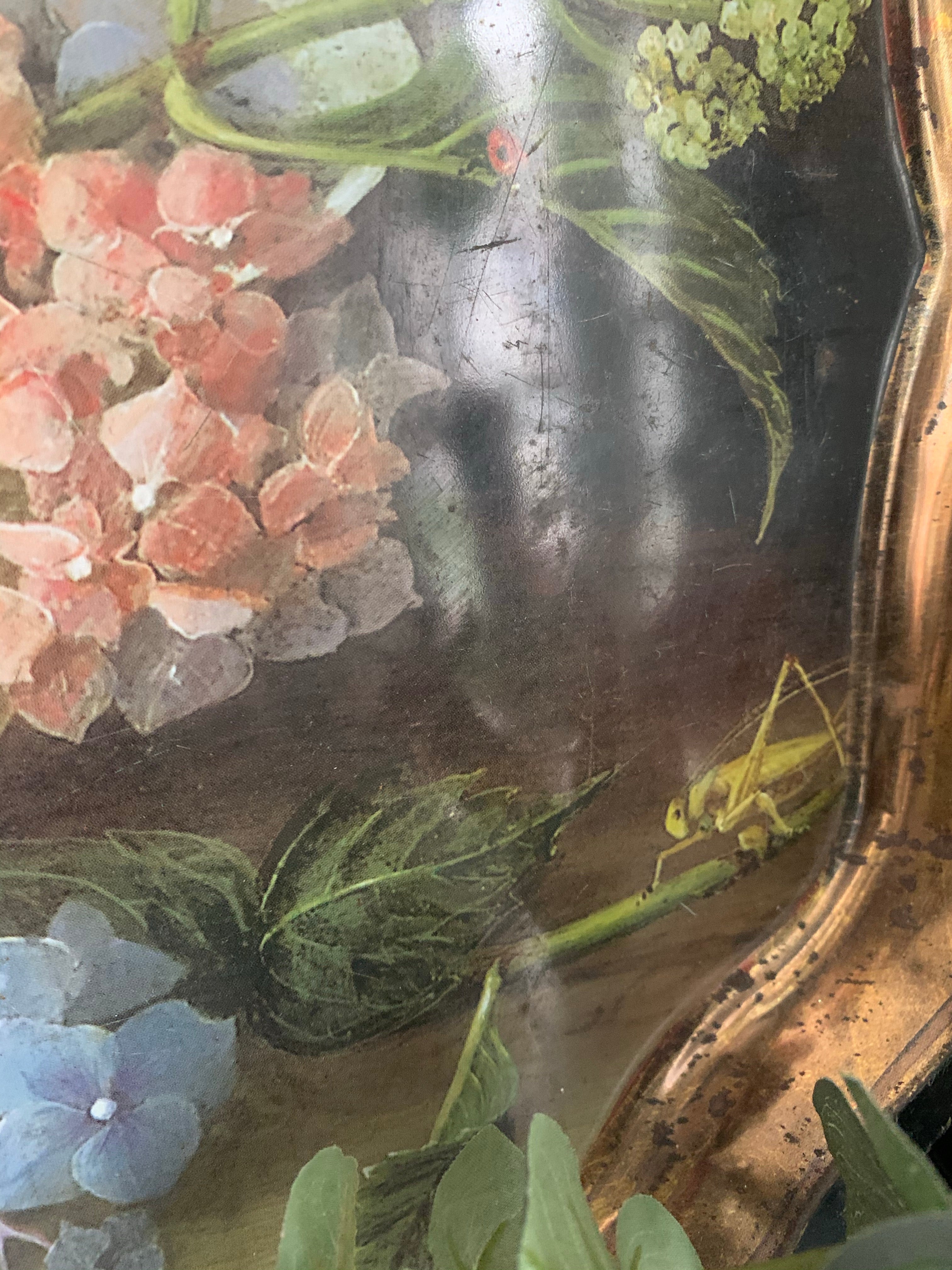 Large Decorative Tin Tray with Hydrangeas