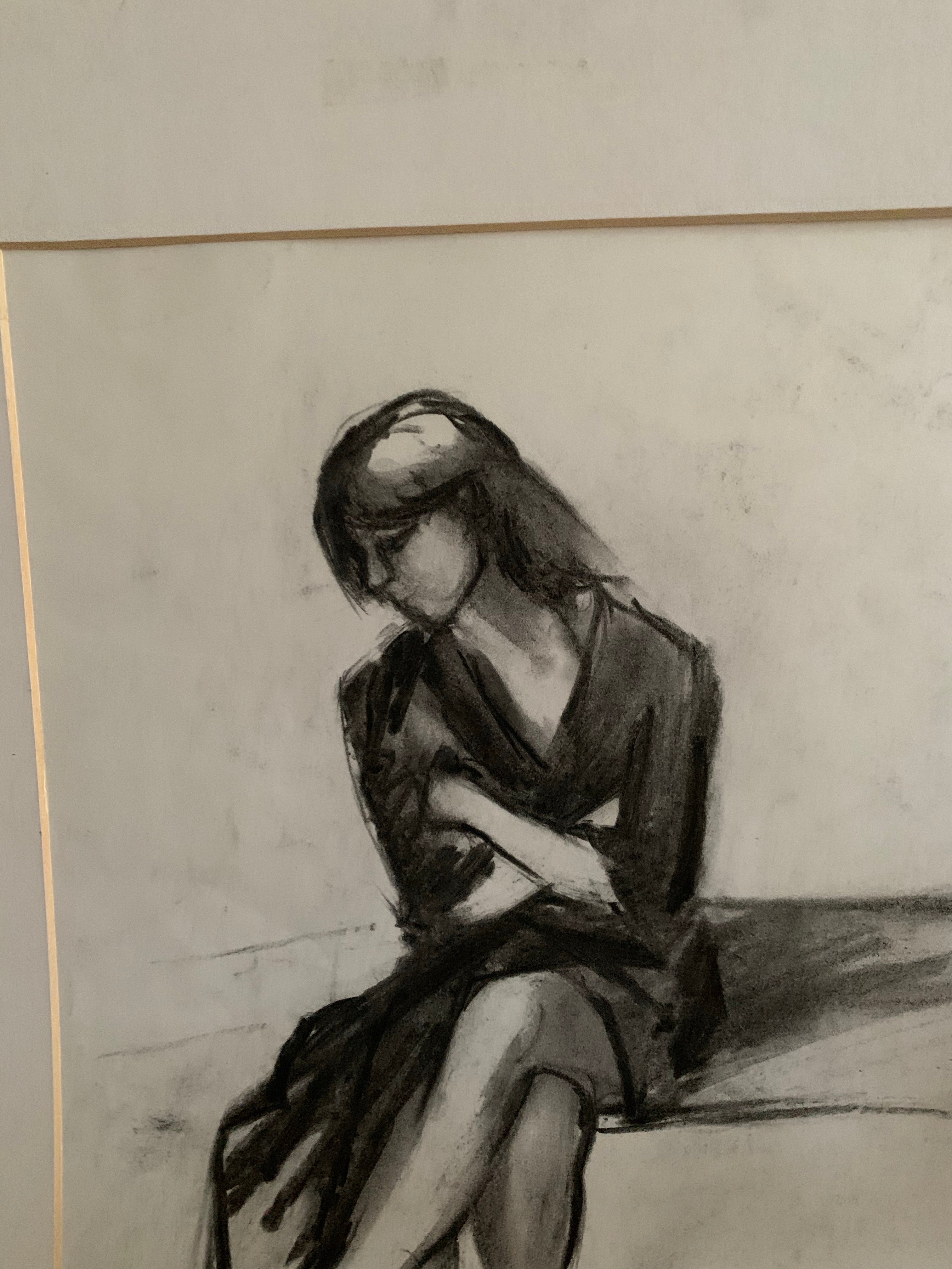Original Charcoal Portrait - Woman with crossed arms & legs