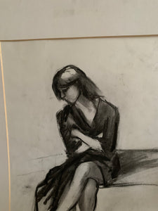 Original Charcoal Portrait - Woman with crossed arms & legs