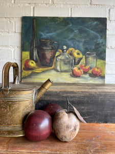 Still life with apples: Oil on Hessian and Board