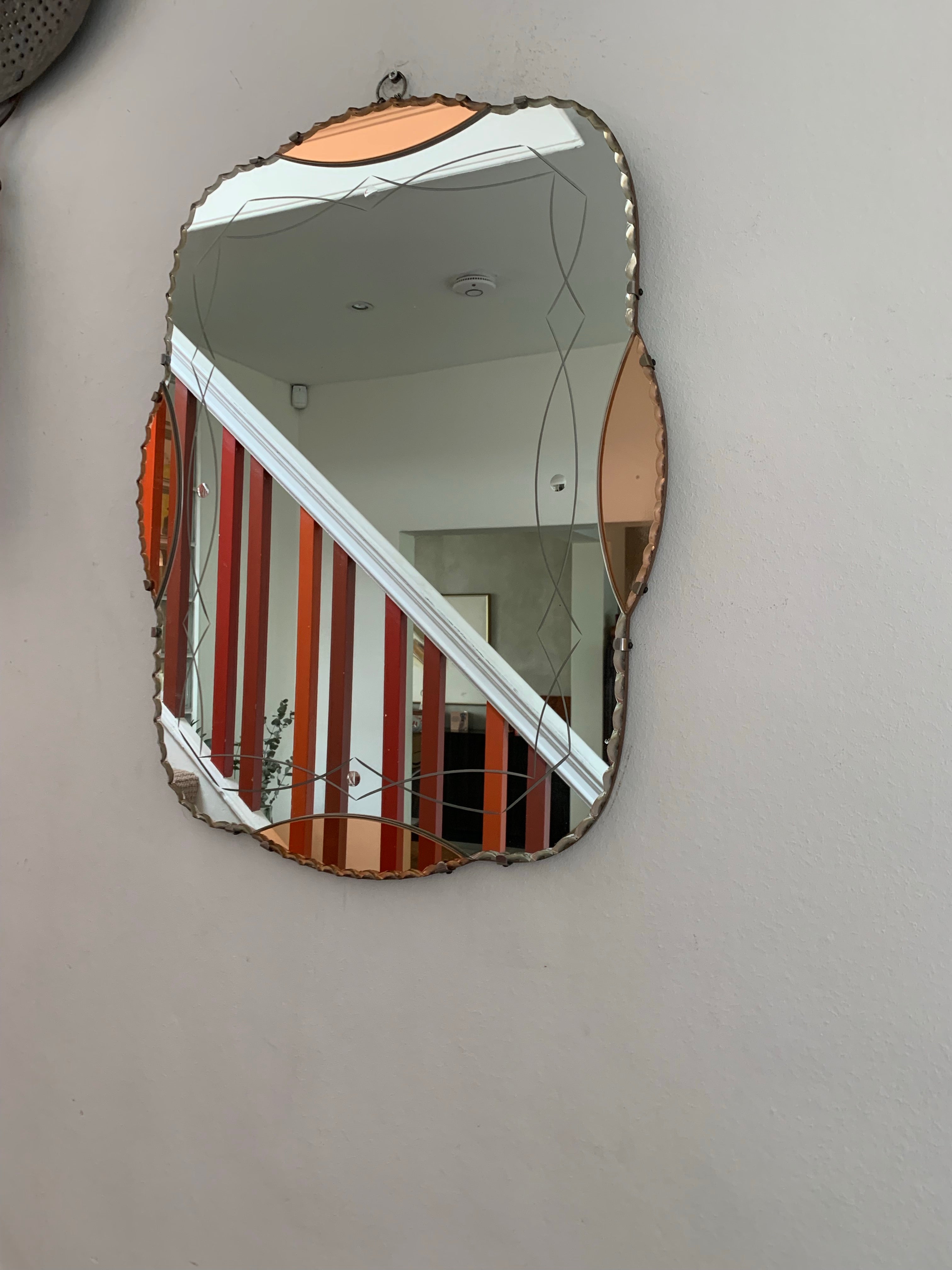 Beautiful Art Deco Mirror with peach glass