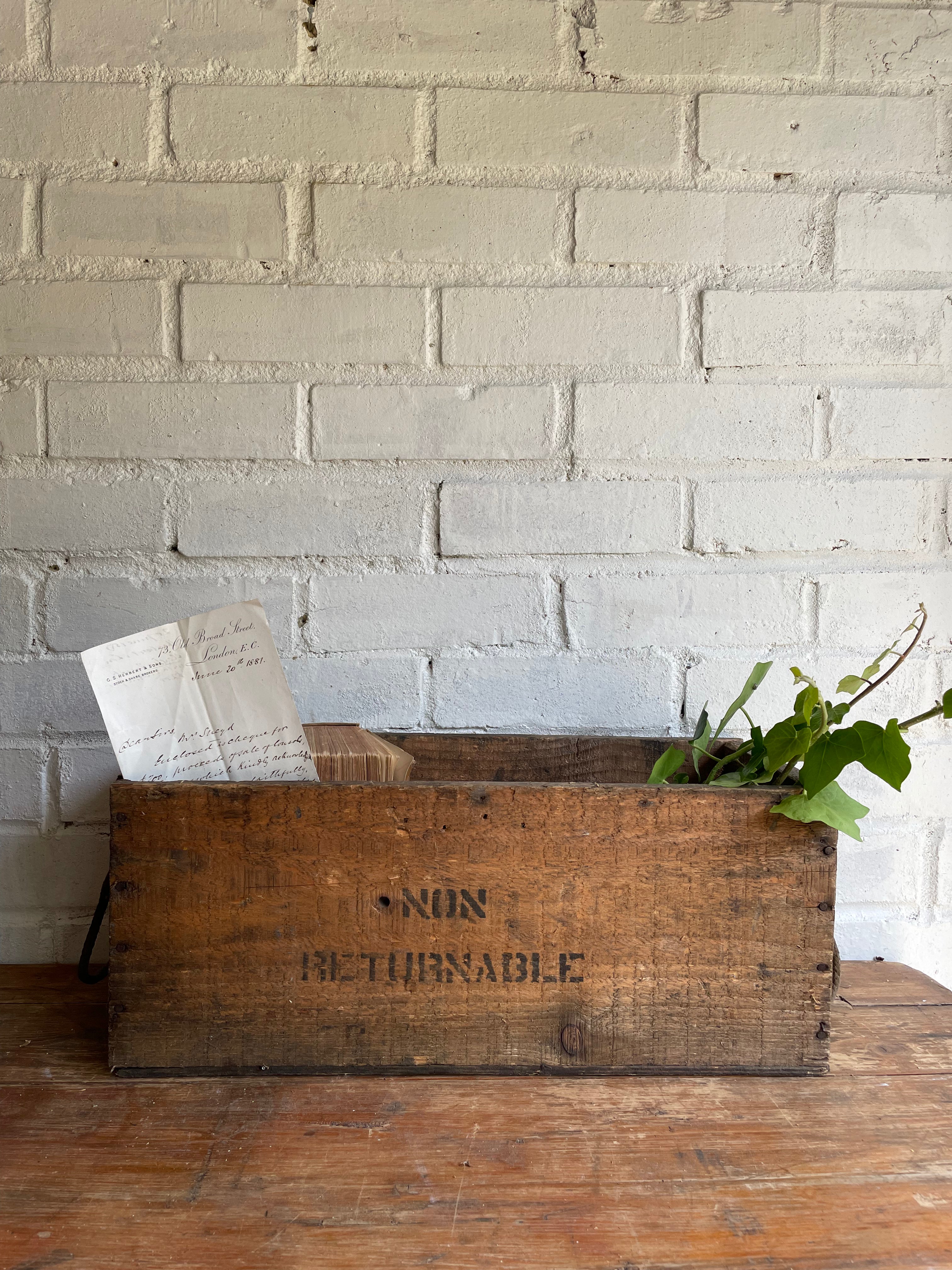 Rustic Storage Box with “Non Returnable” Typography