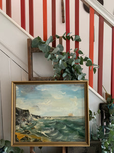 Large Vintage Seascape Oil Painting