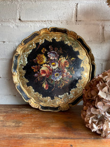 Floral Florentine Tray in Black & Gold