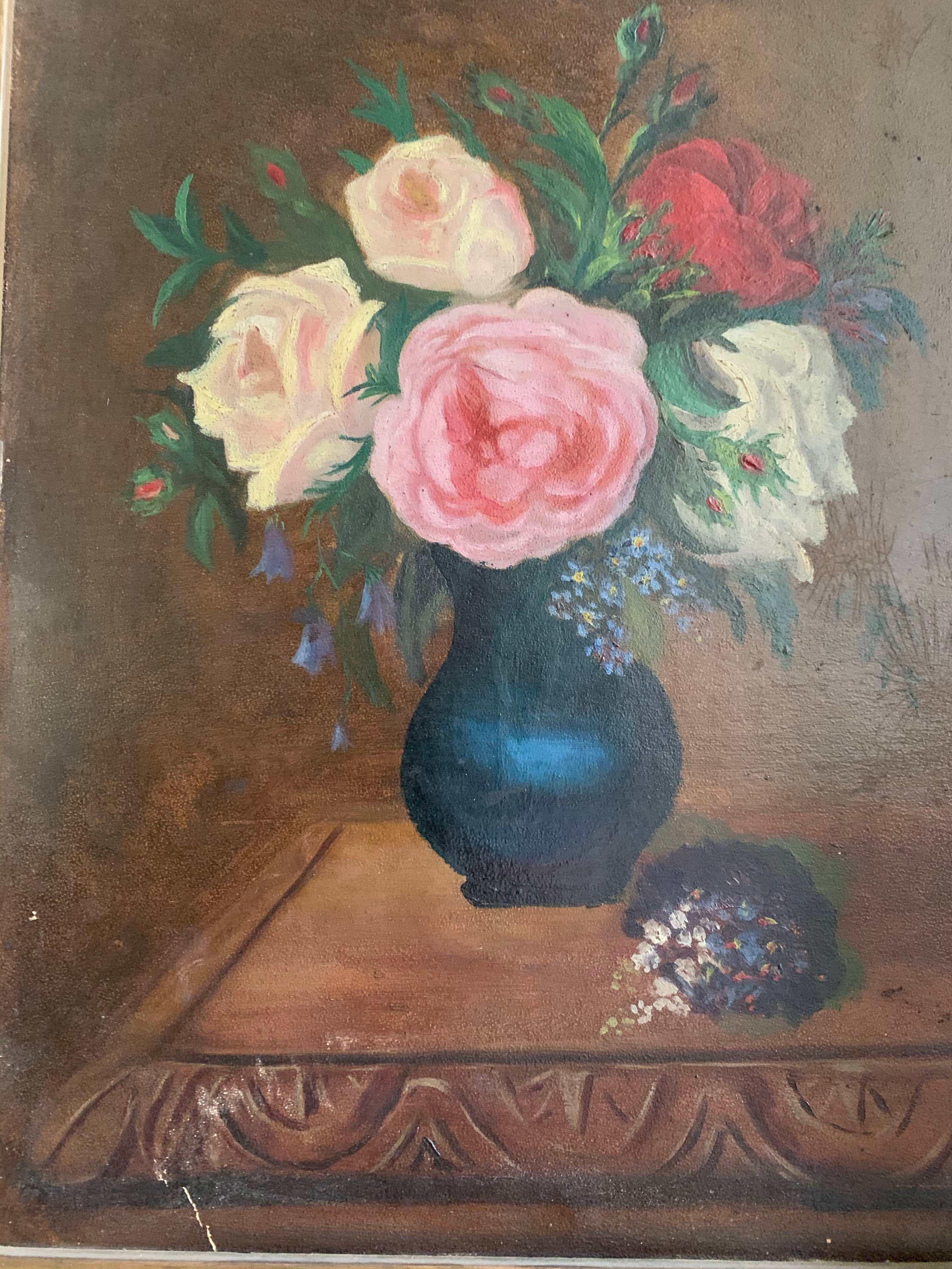 1940s Floral Still-Life Oil Painting