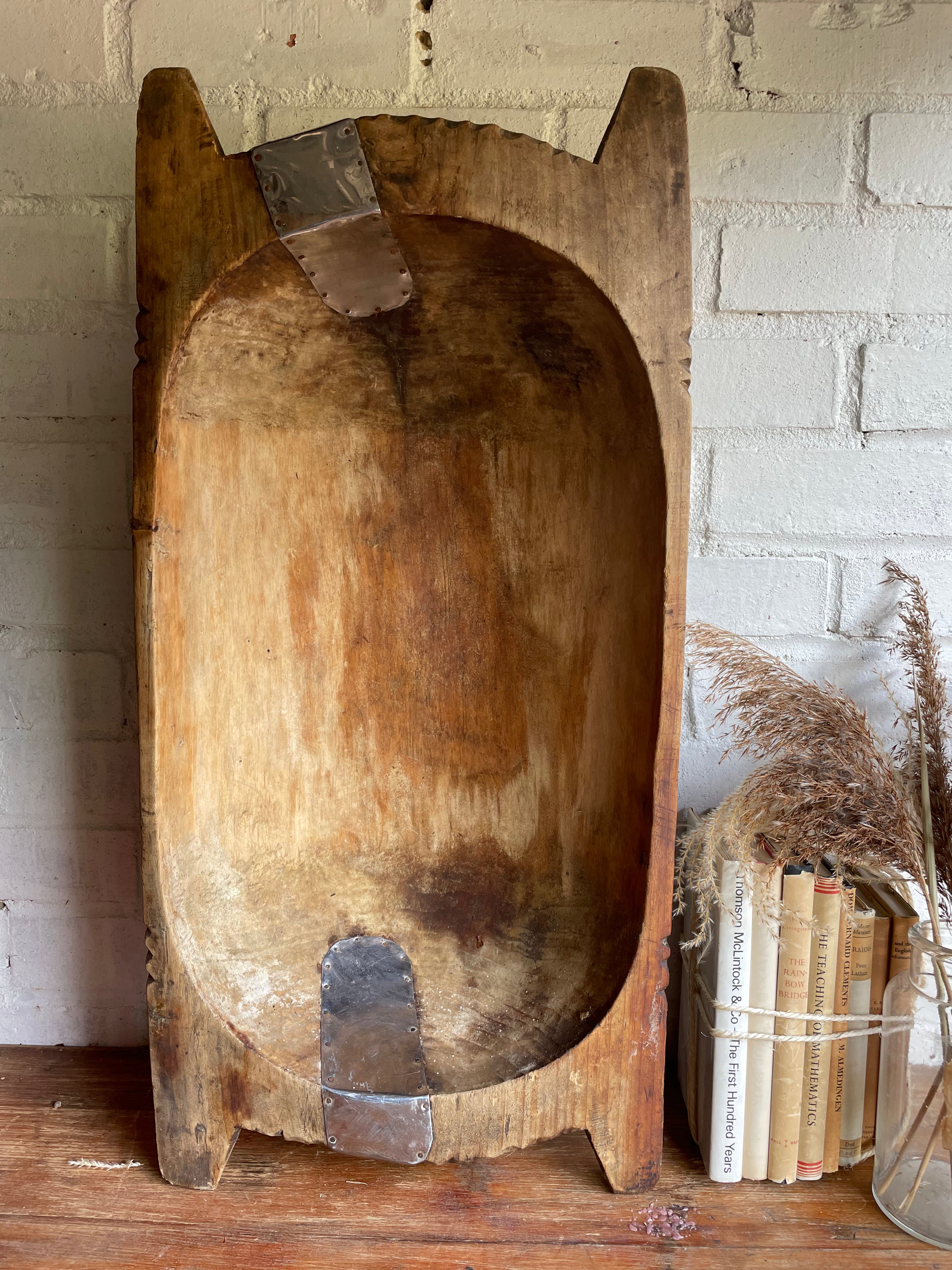 Large Wooden Dough Bowl 1