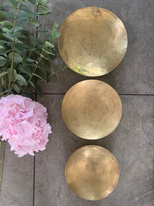 Trio of shallow vintage brass spice dishes