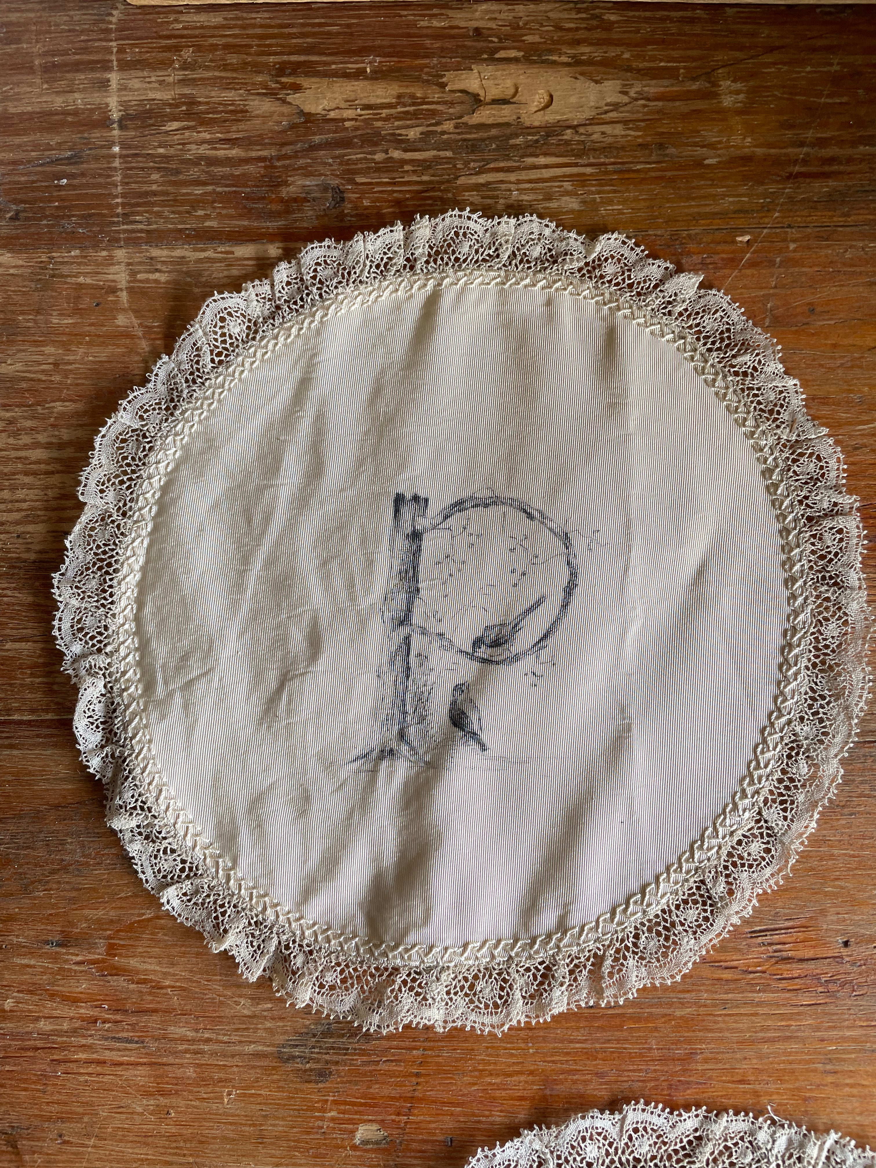 Victorian Silk & Lace Doily with Ink Lettered “P”
