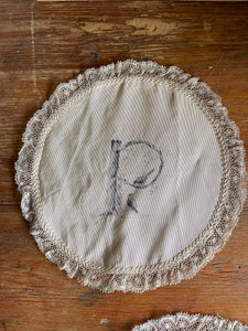 Victorian Silk & Lace Doily with Ink Lettered “P”