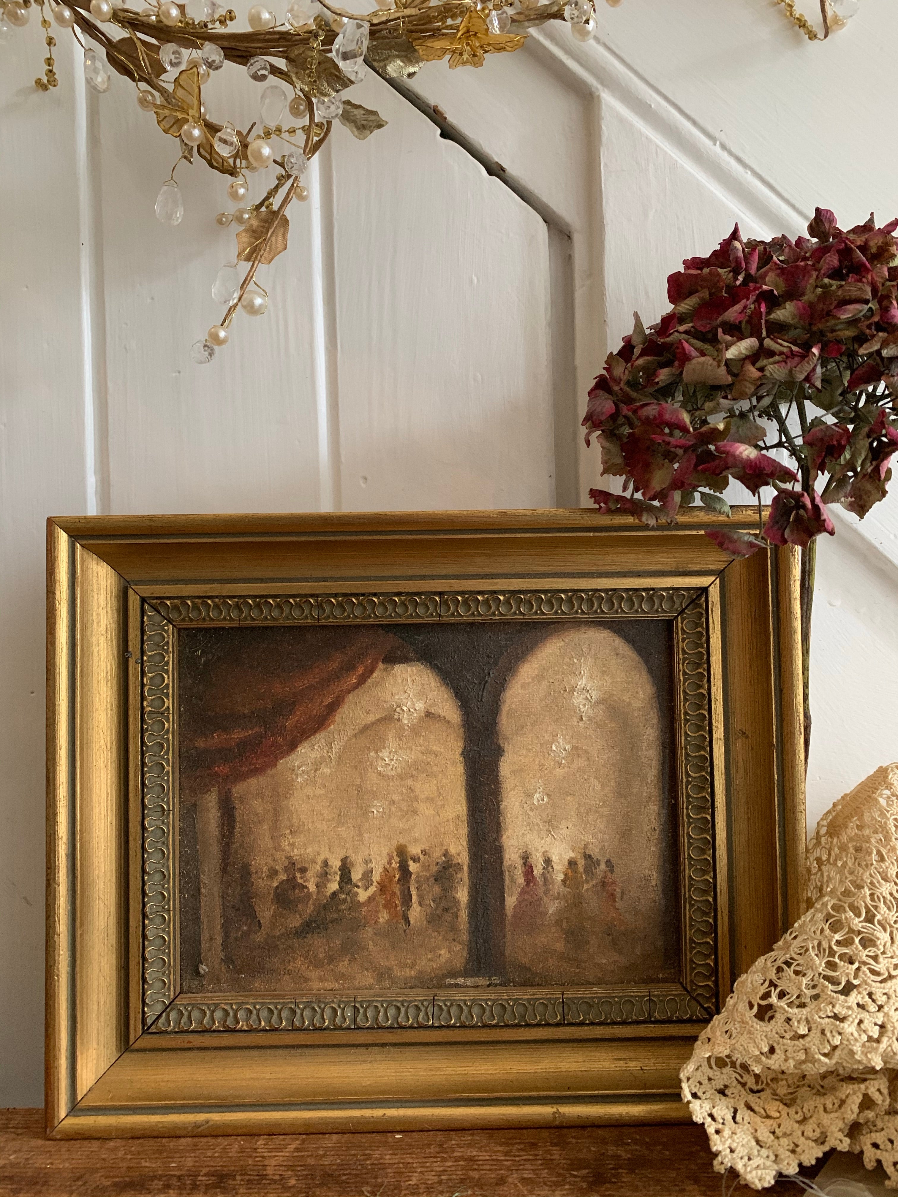 Little Antique Oil of a Ballroom with Gilt Frame
