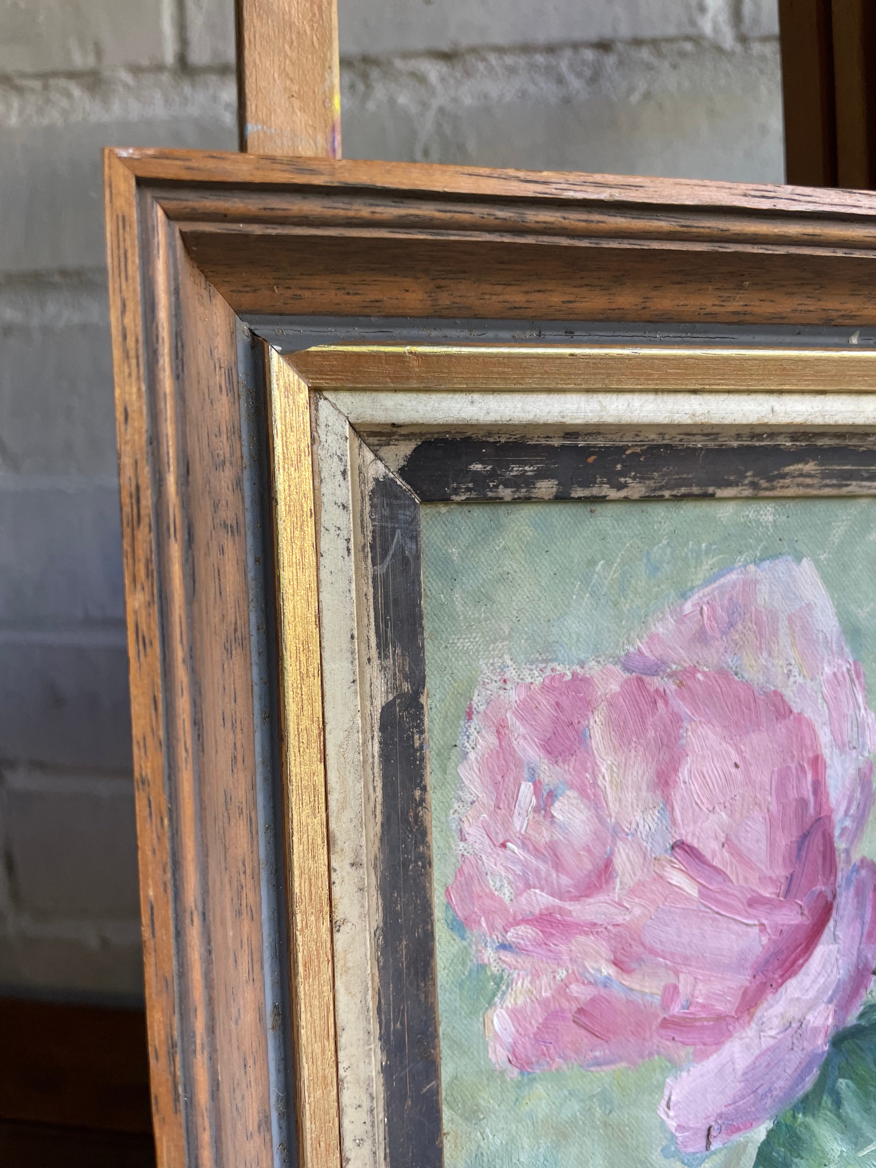 Pink Roses: Small Floral Oil on Canvas