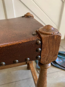 Vintage Stool with Faux Leather and Stud Detail