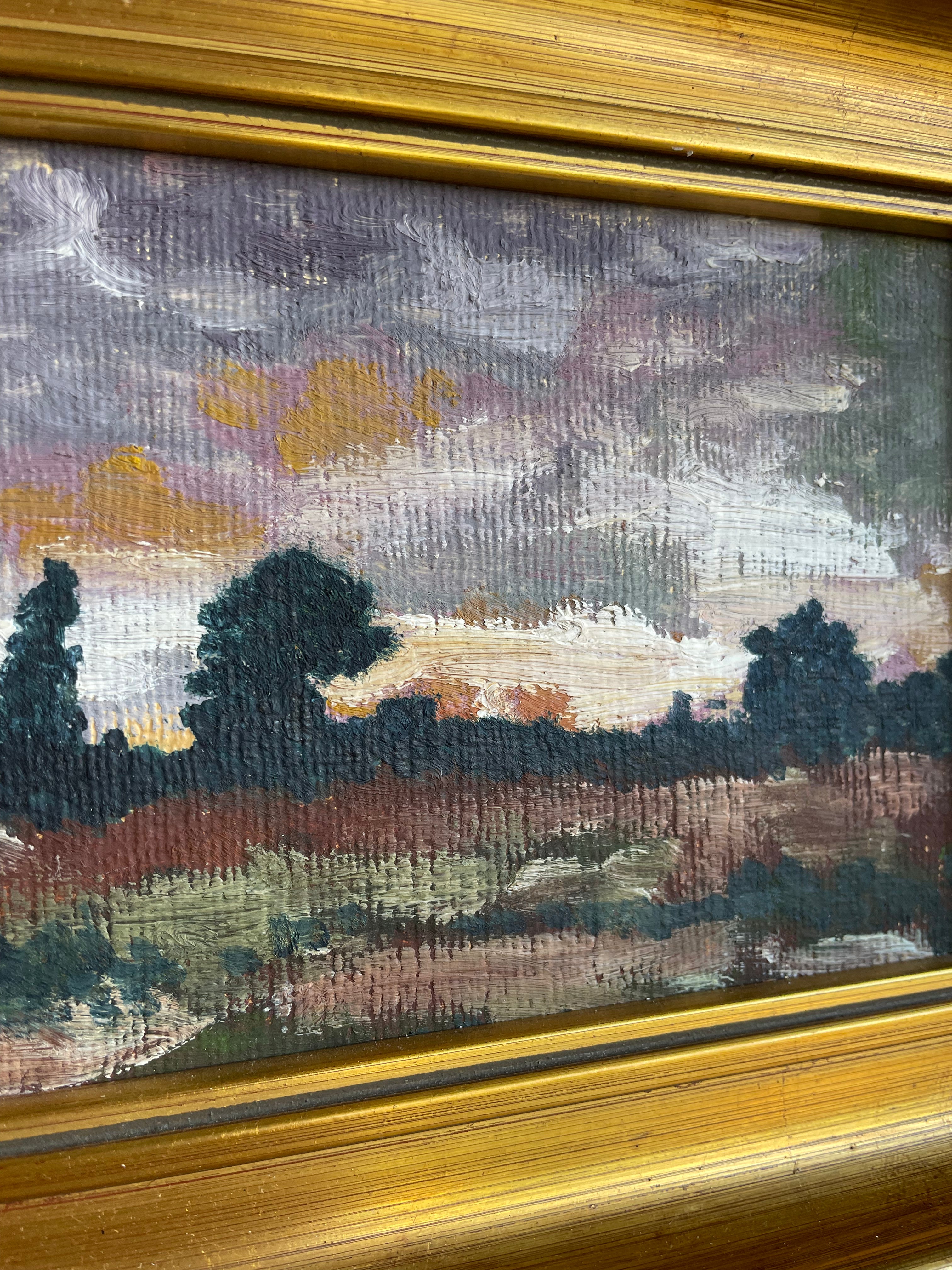 Colourful Sky; Small Oil on Board in Gilt Frame