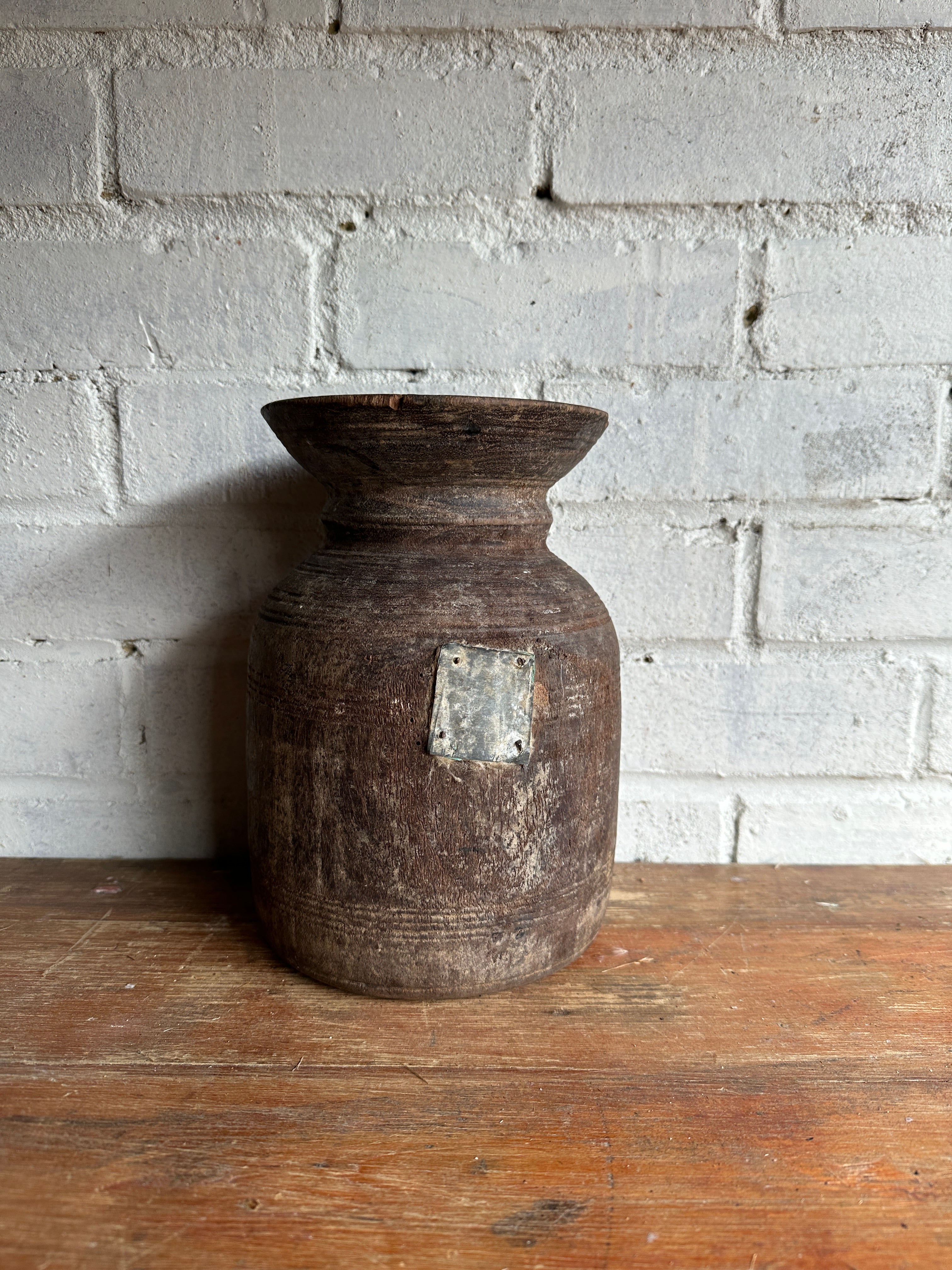 19th Century Tibetan Carved Wooden Curd Pot