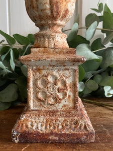 Large Rustic Cast Iron Candleholder  - Brown & Cream