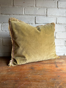 Pistachio Velvet Cushion with Fringing