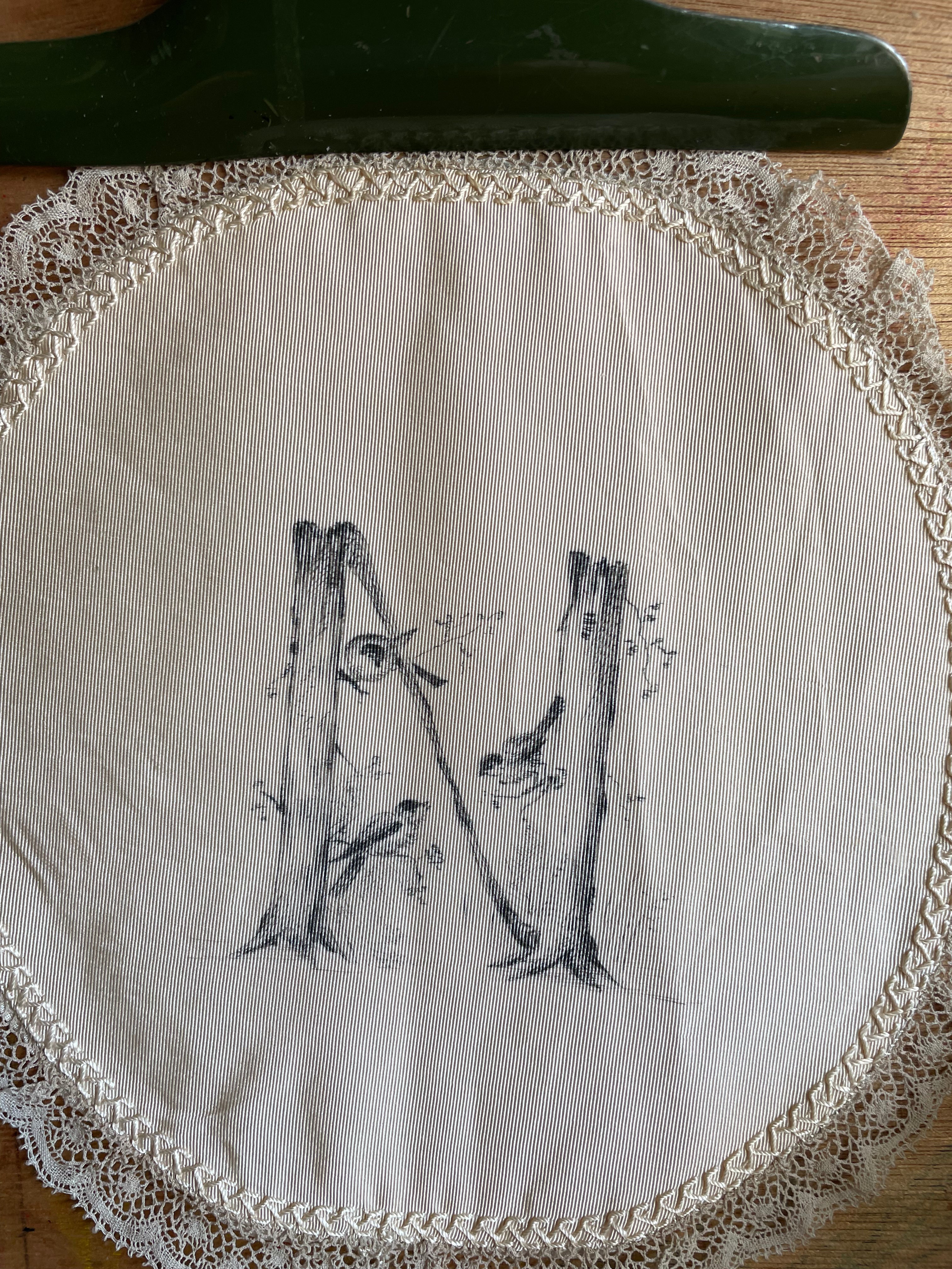 Victorian Silk & Lace Doily with Ink Lettered “N”