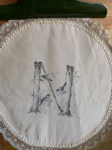 Victorian Silk & Lace Doily with Ink Lettered “N”