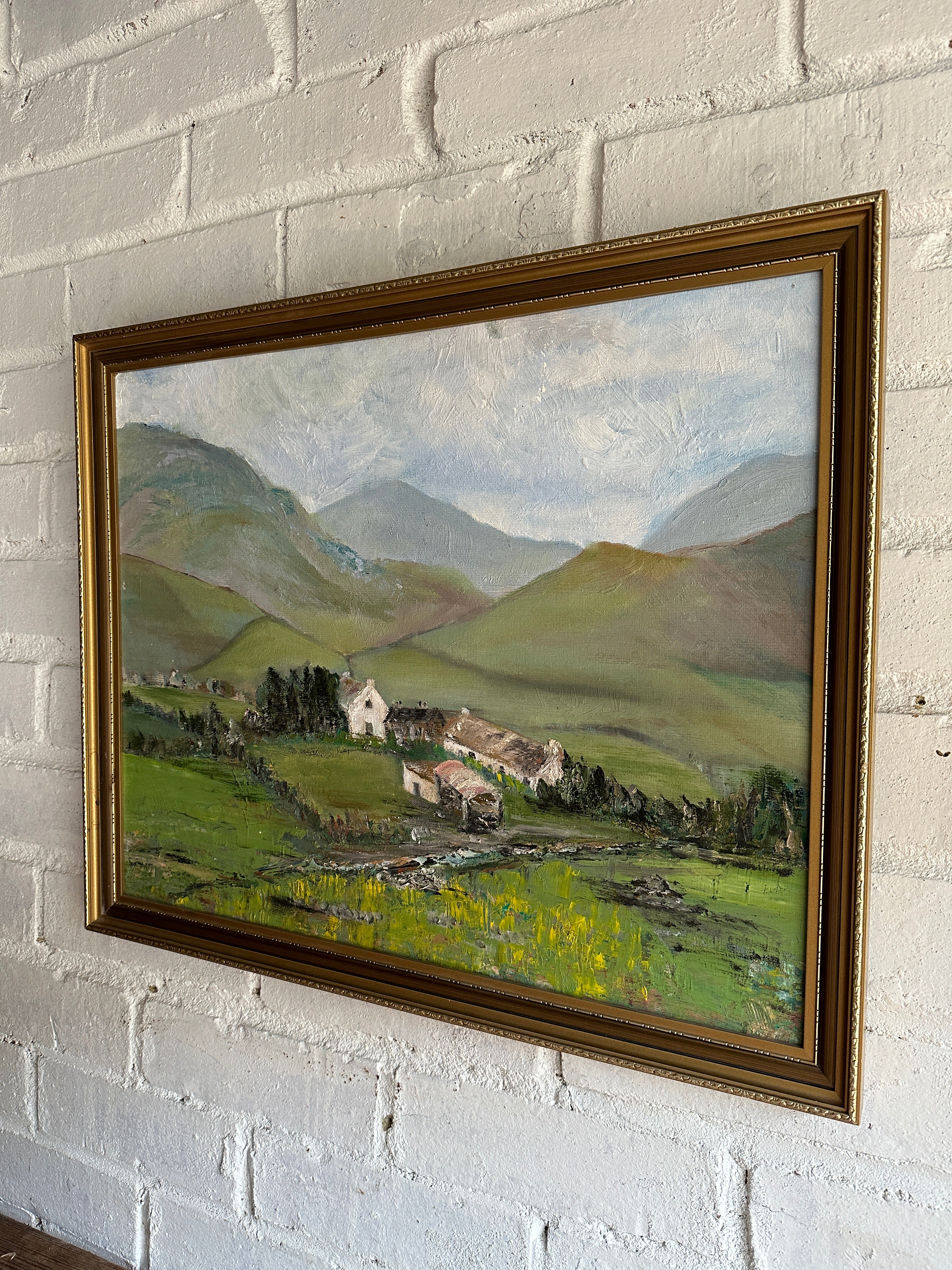 Landscape and Farm: Framed Vintage Oil on Board