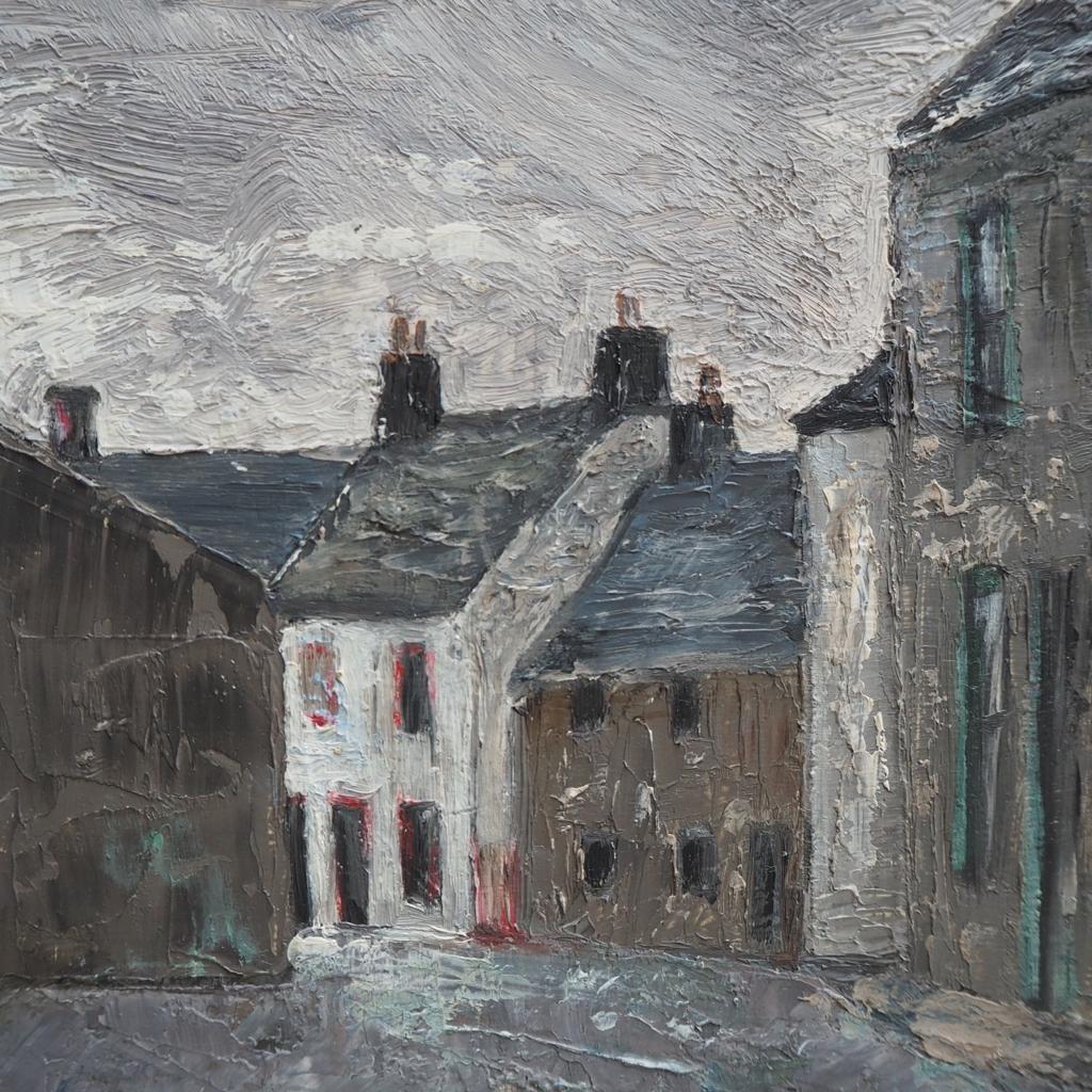 Moody Midcentury Oil: A town in greys and blues