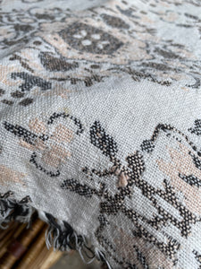 Coral Pink and Grey Embroidered Throw with Fringing