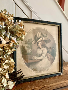 18th Century Framed Engraving of a Lady at a Table