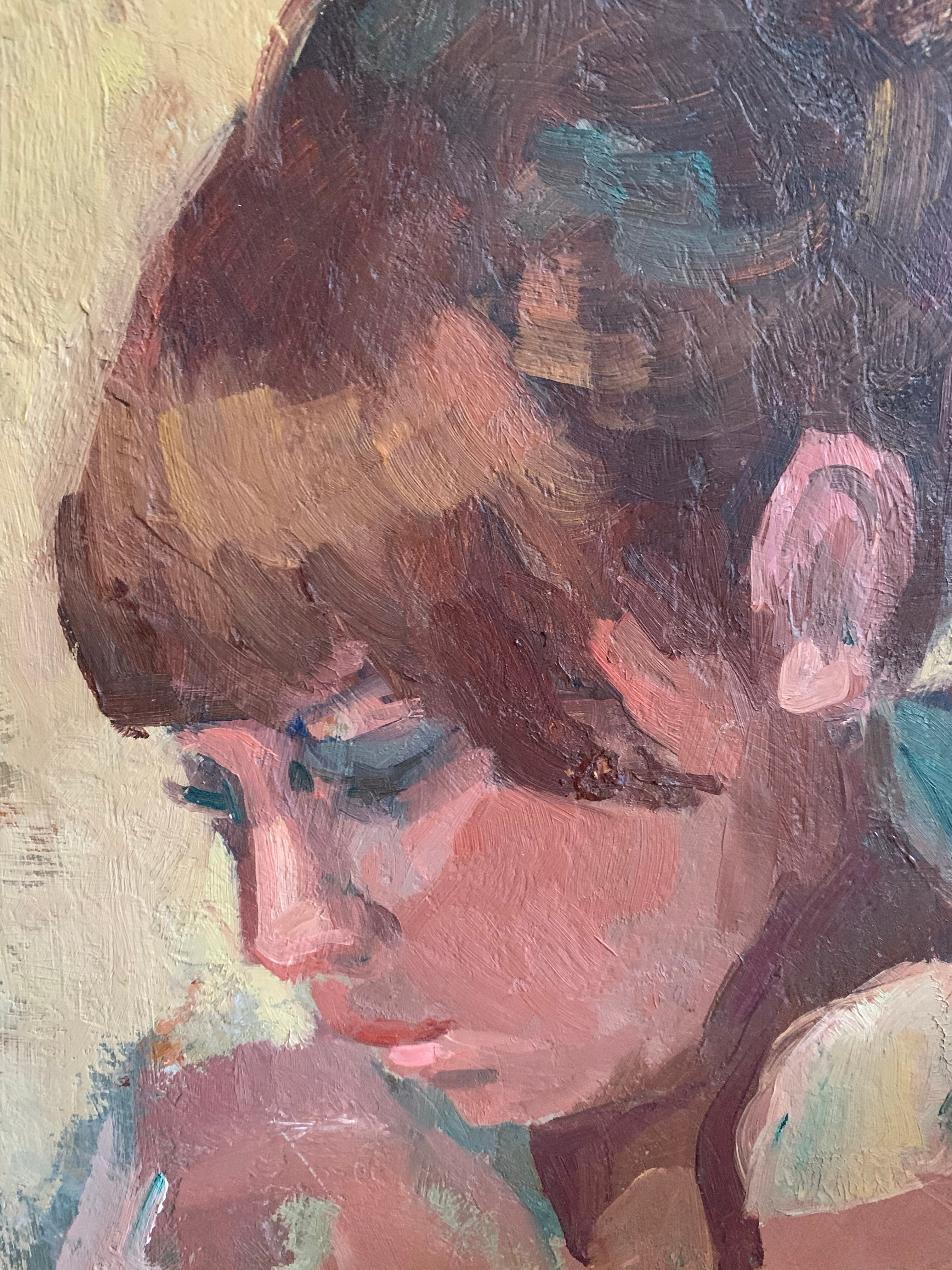Portrait of Lady with a Fringe - Mini Oil Painting on Board
