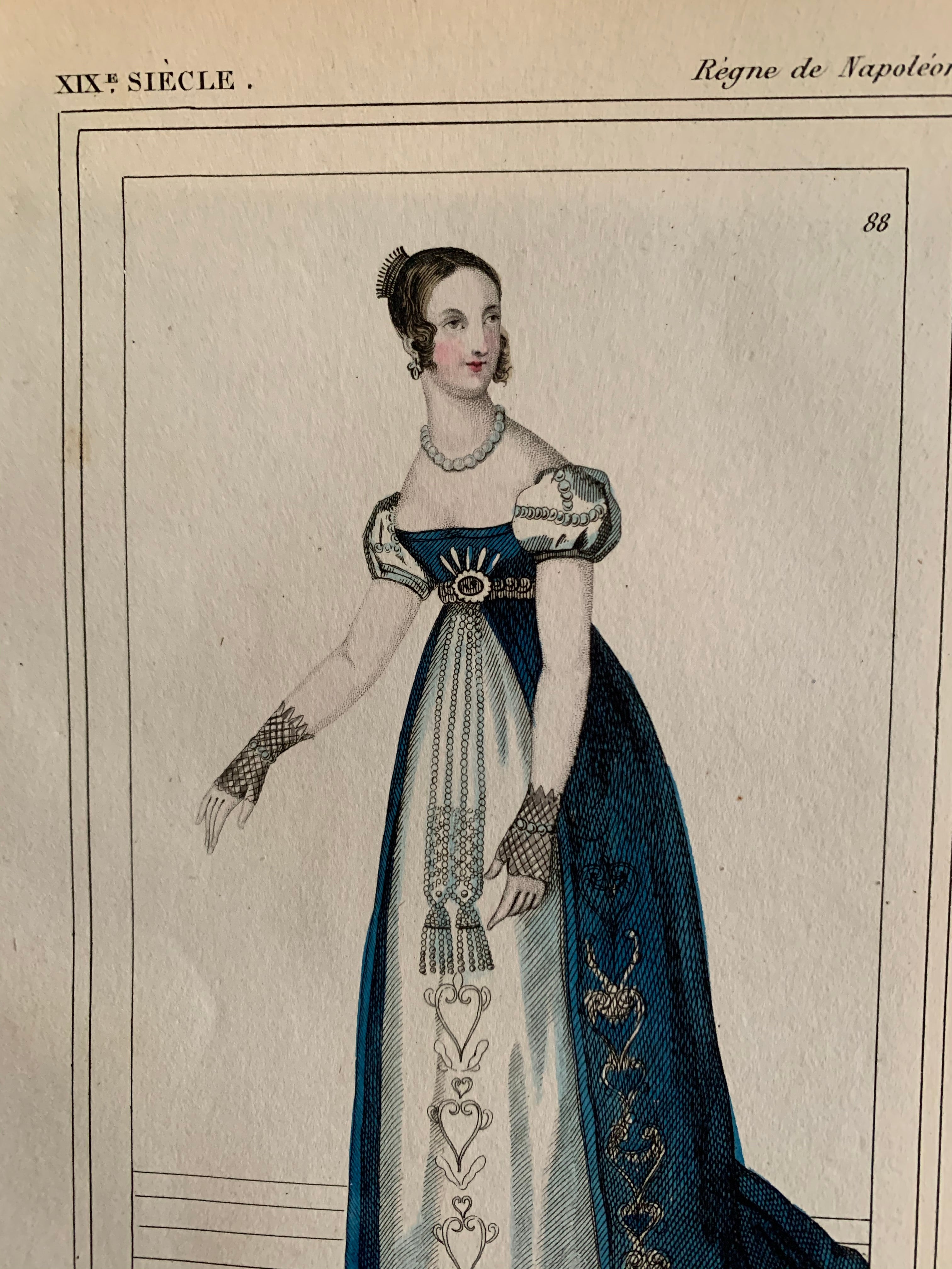 Pair of Teeny Antique French Fashion Prints