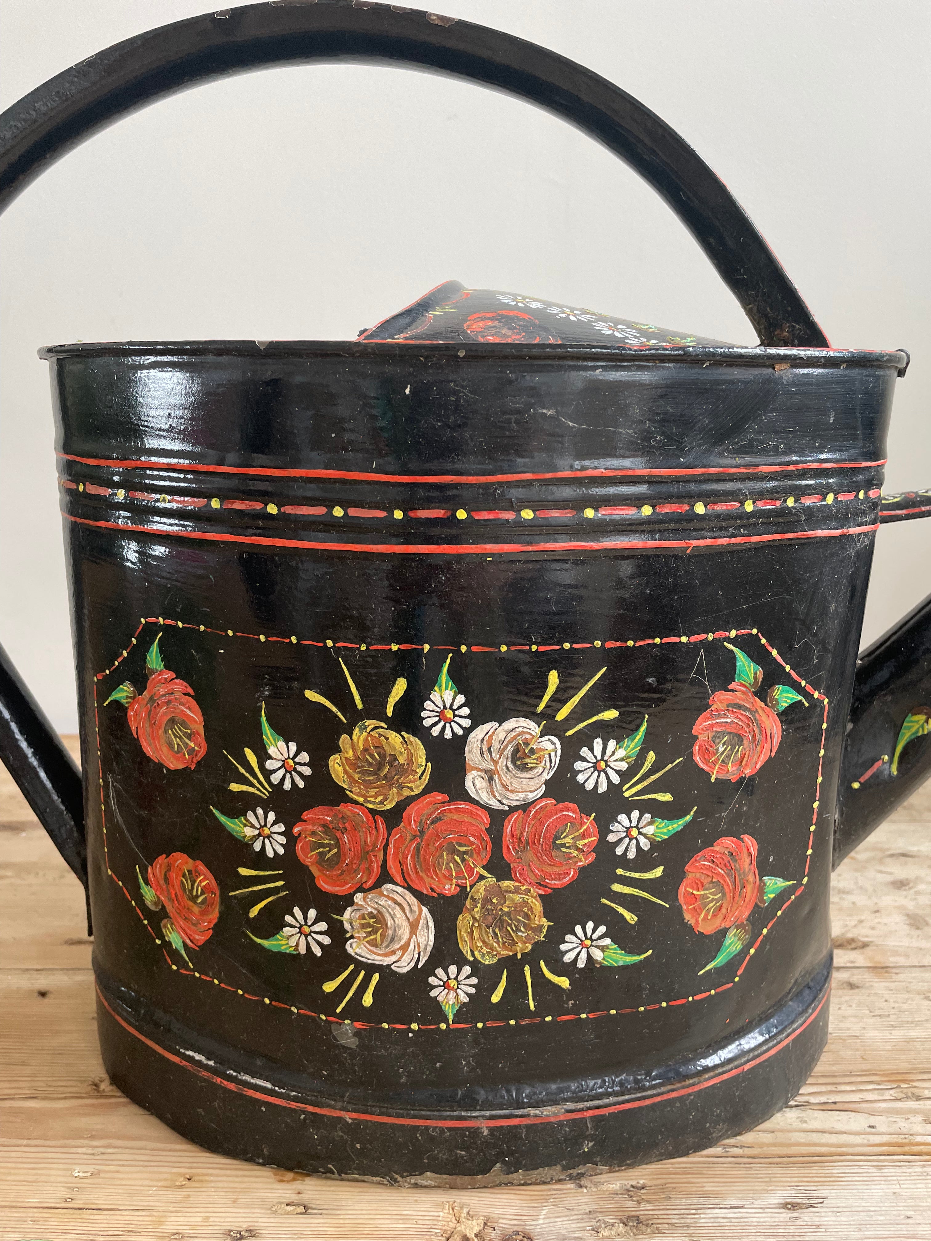 “Bargeware” Hand-Painted Metal Watering Can