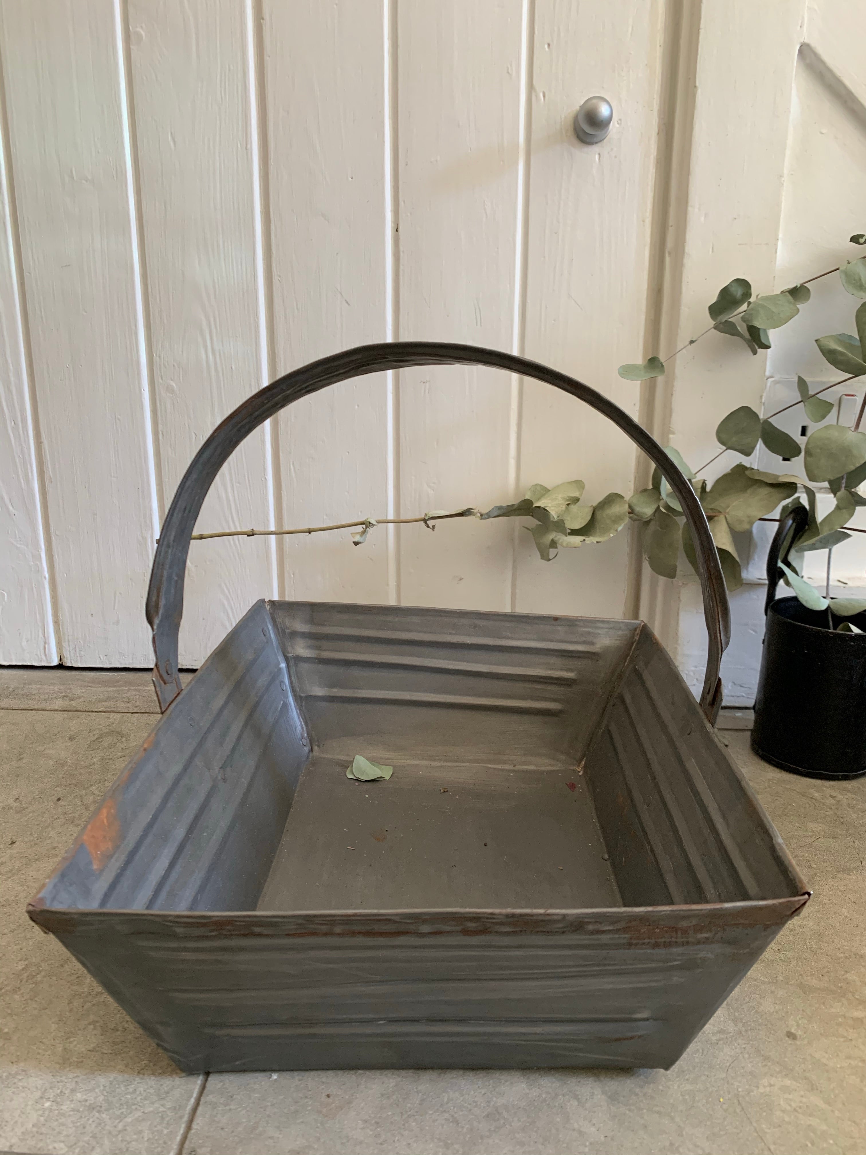 Small Rustic Metal Trug with Adjustable Handle