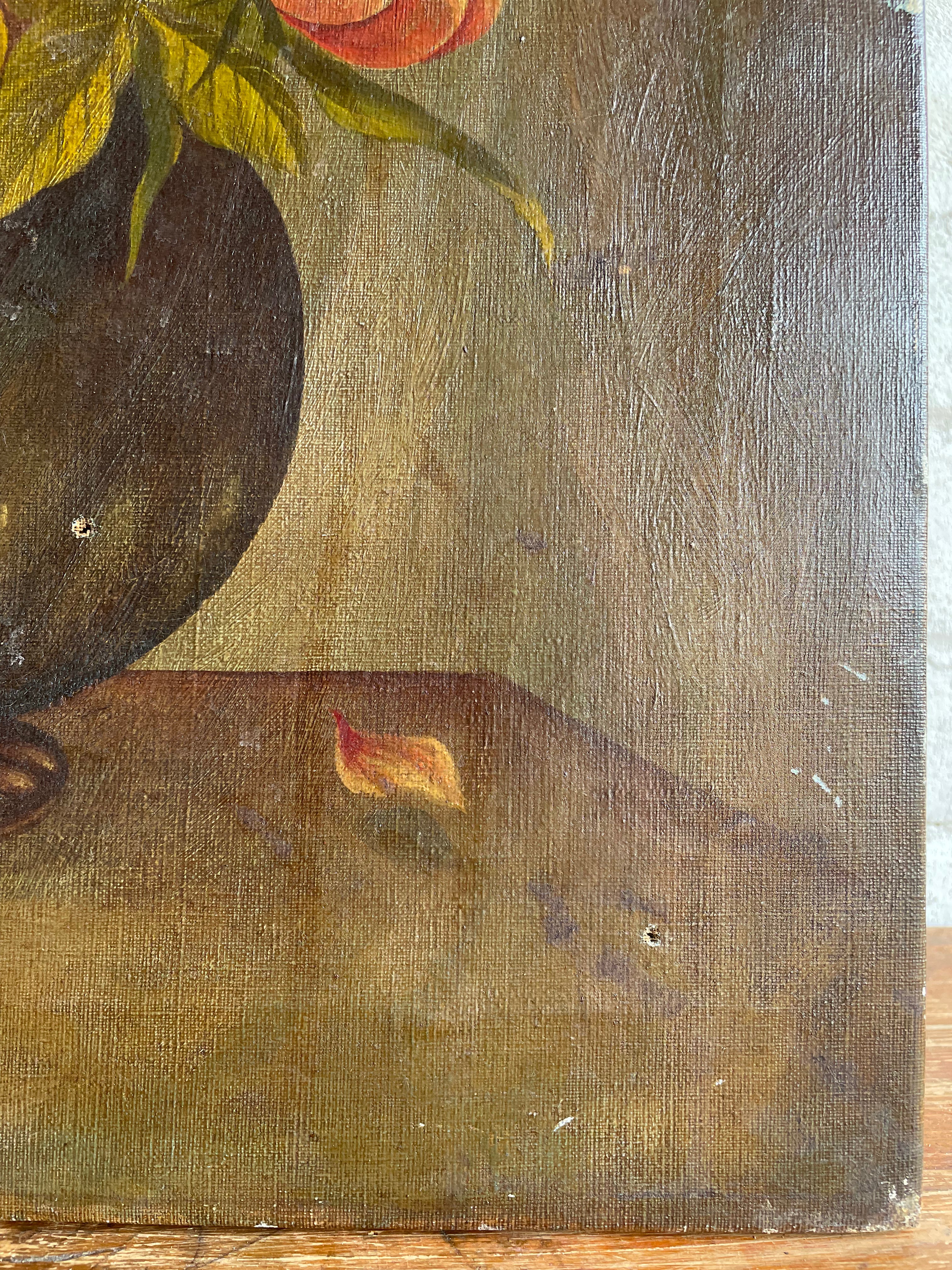 Muted Hues Floral: Antique Oil on Canvas