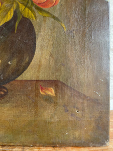 Muted Hues Floral: Antique Oil on Canvas