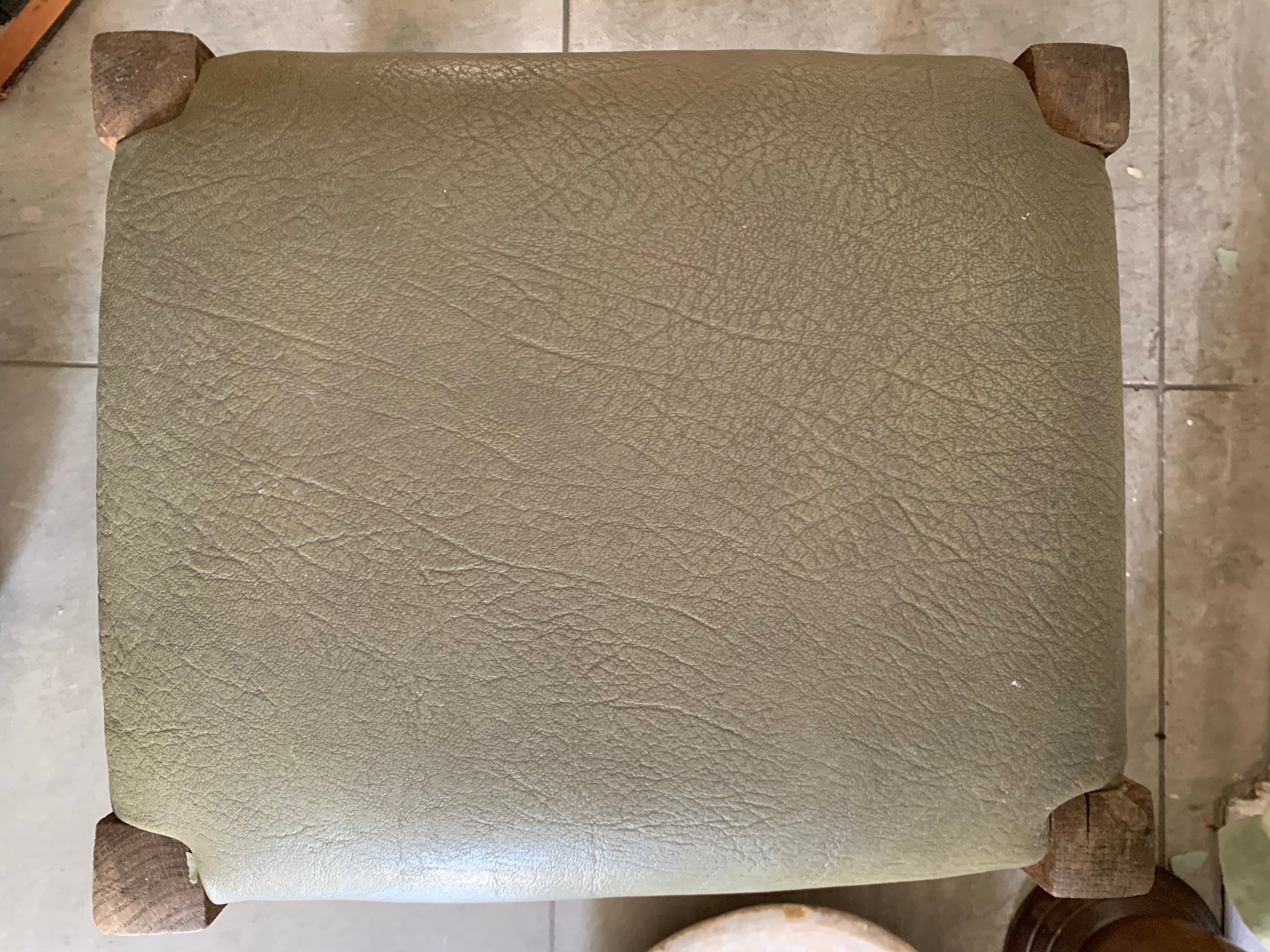 Vintage Stool with Faux Green Leather