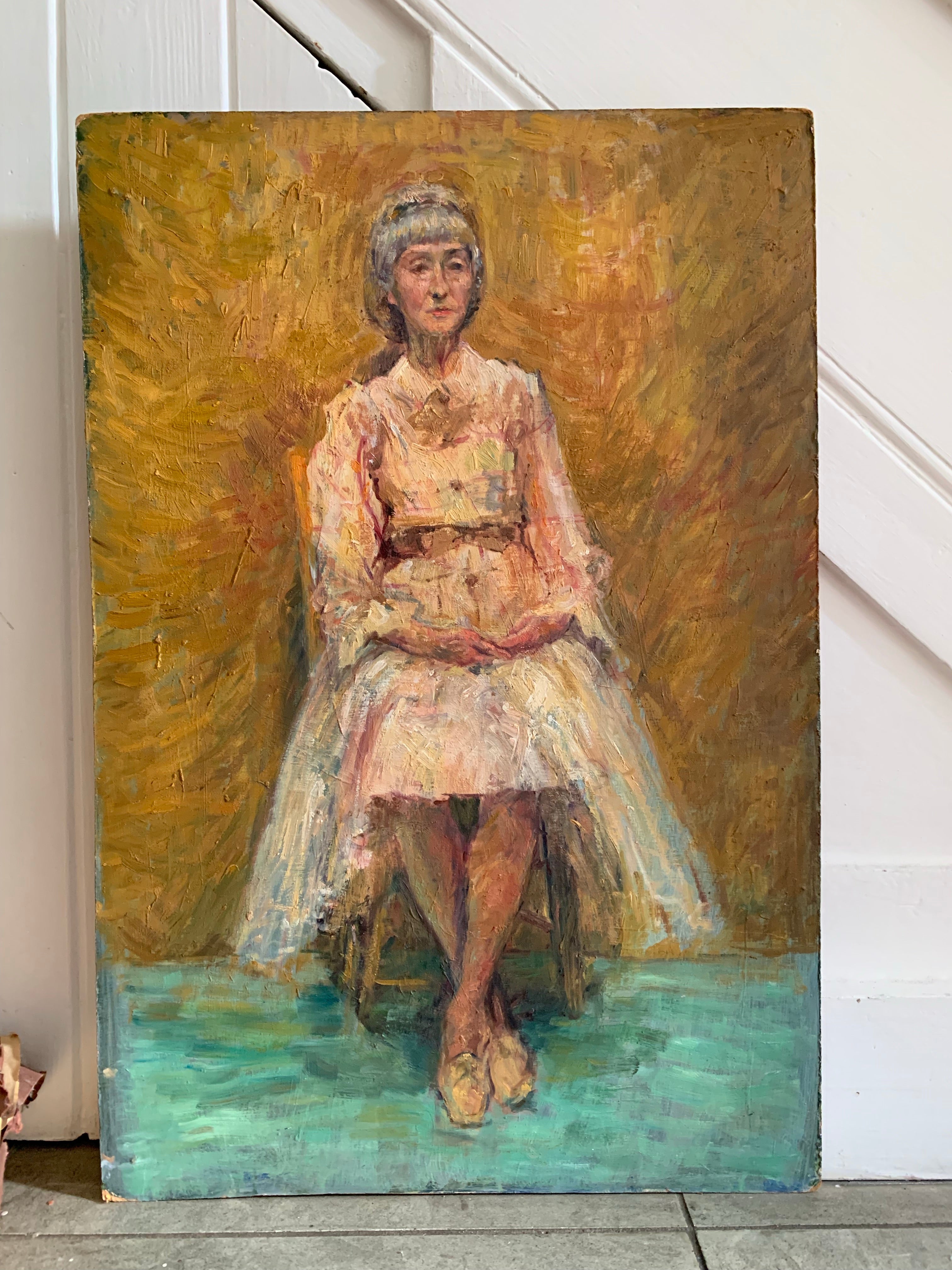 Portrait of Lady in Yellow Tones - Oil Painting on Board