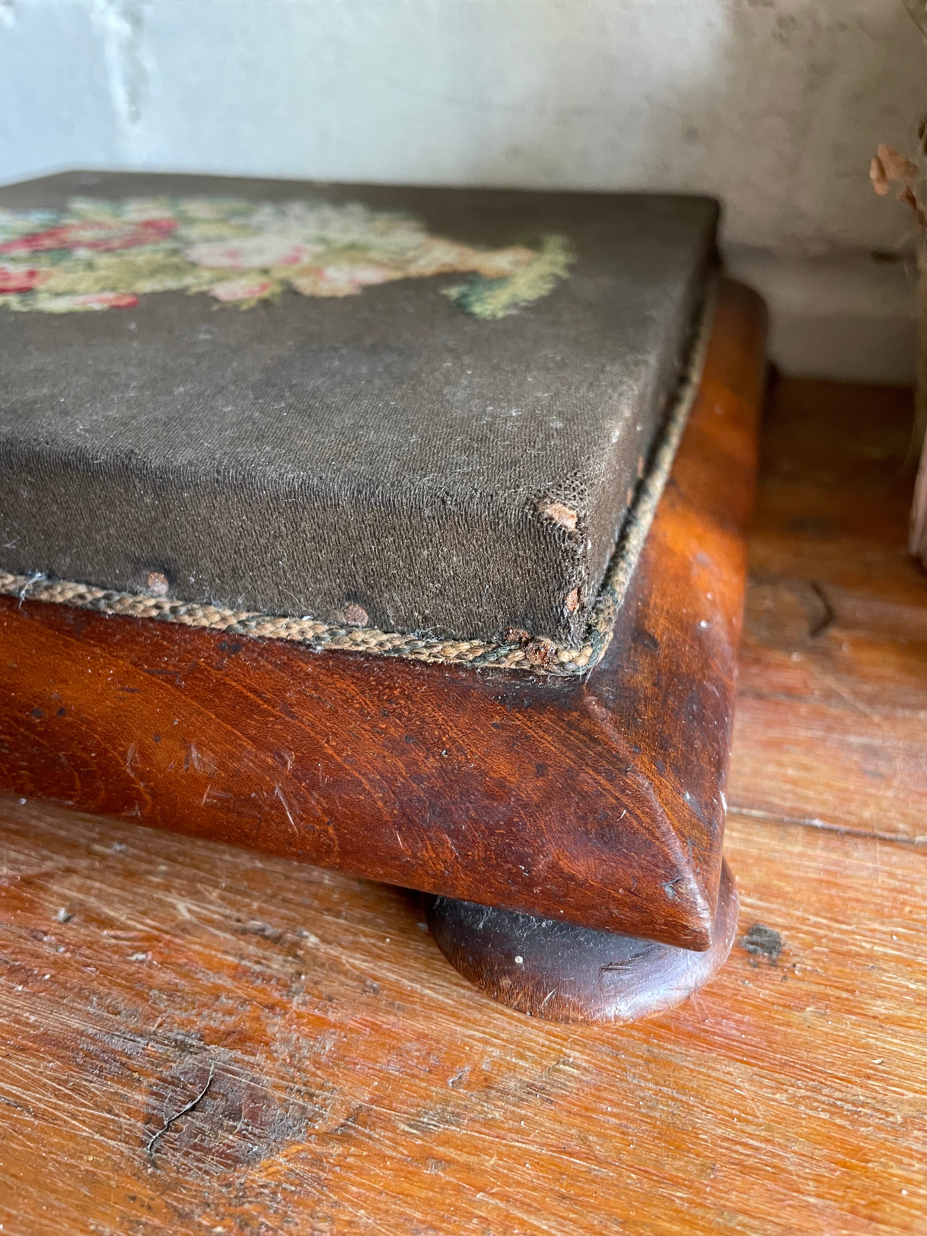 Embroidered Antique Foot Stool