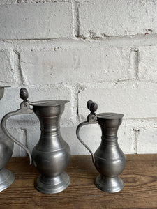 Vintage French Pewter Jugs: Set of 7