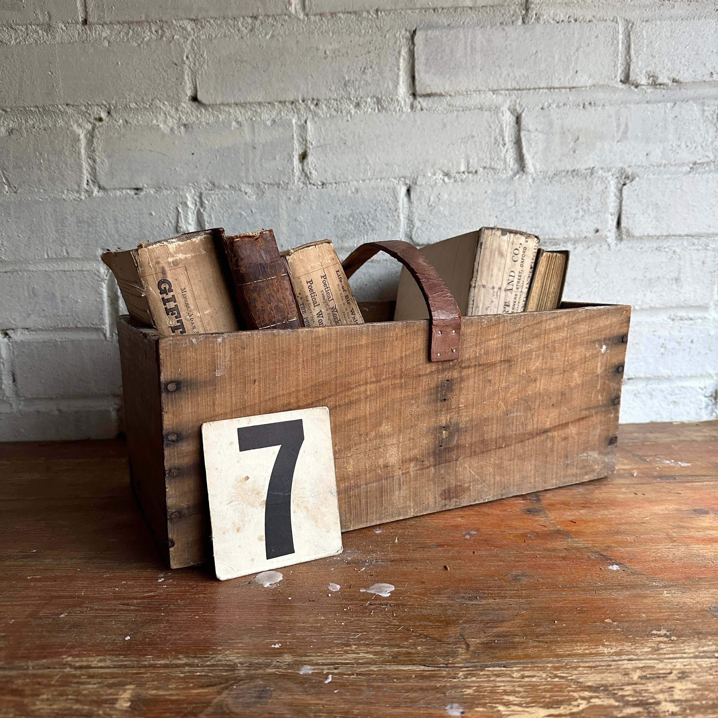 Wooden Trug with Leather Handle