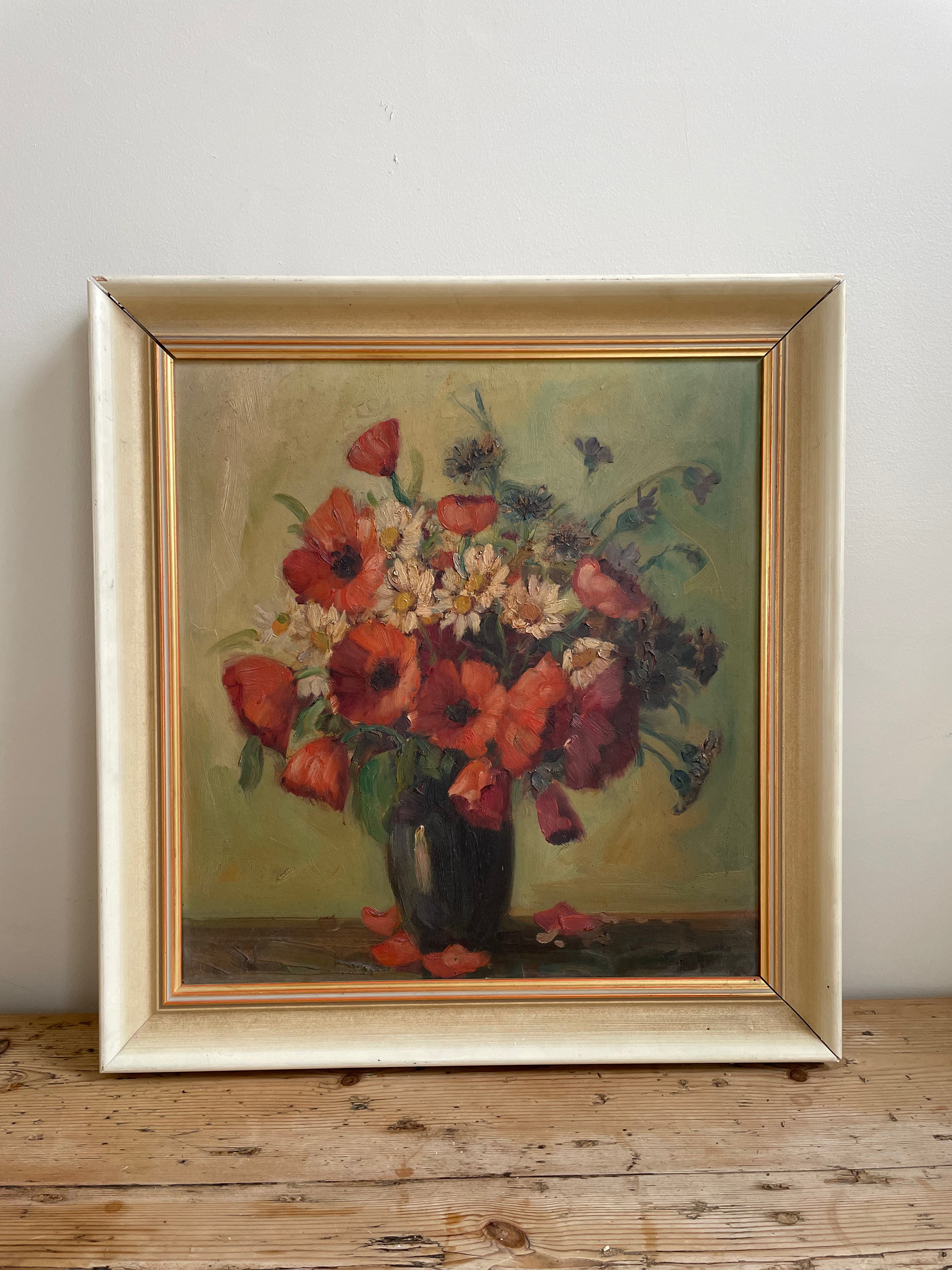 Floral Still Life: Vintage Oil on Board