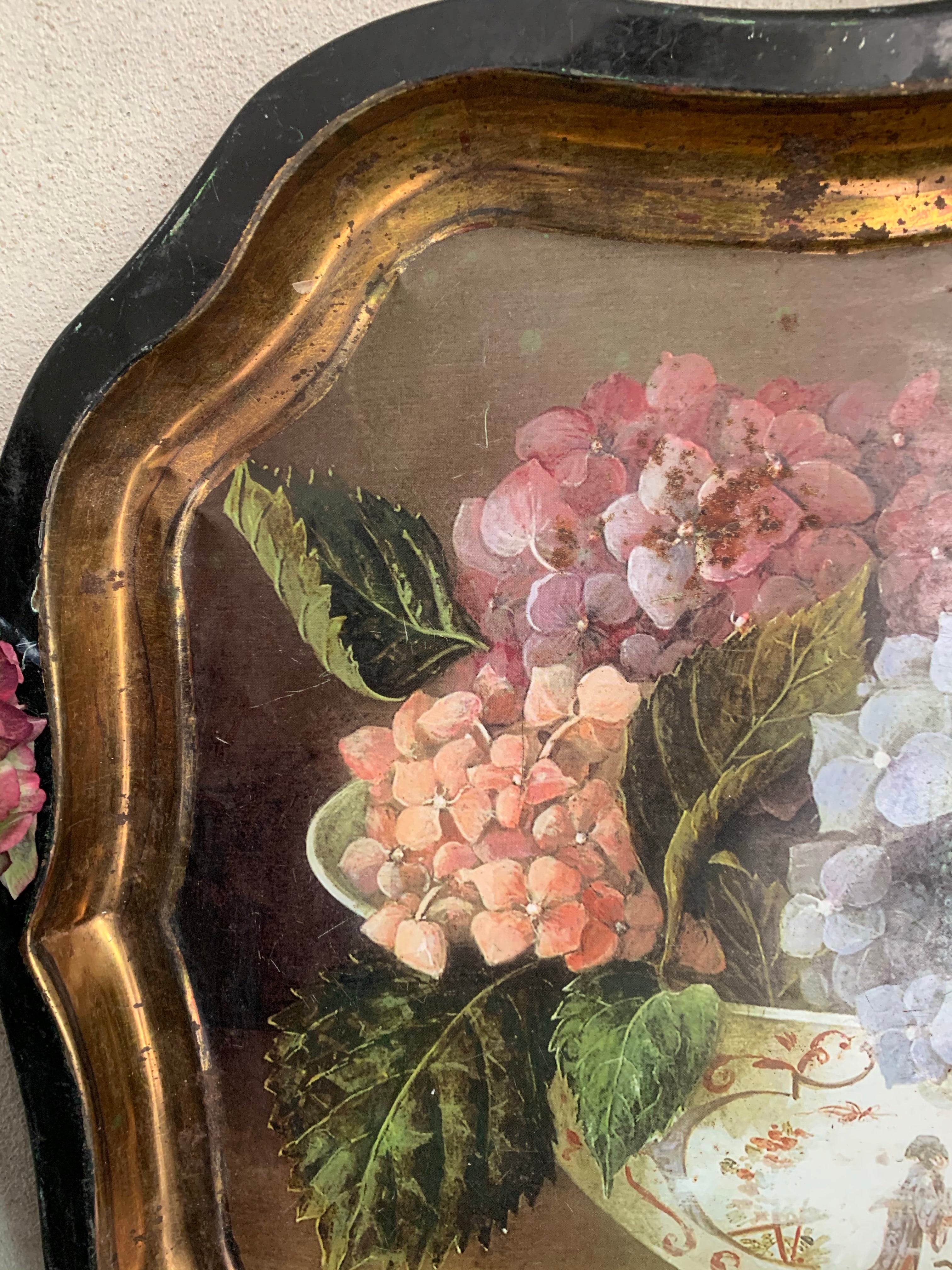 Large Decorative Tin Tray with Hydrangeas