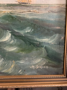 Large Vintage Seascape Oil Painting
