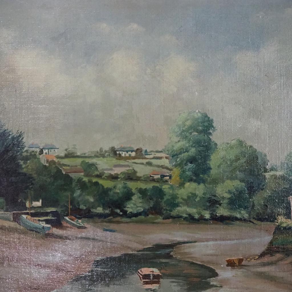 Water Channel: Signed Midcentury Oil on Board