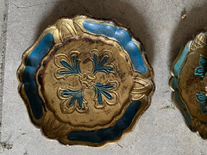 Set of Two Vintage Italian Florentine Coasters - Blue