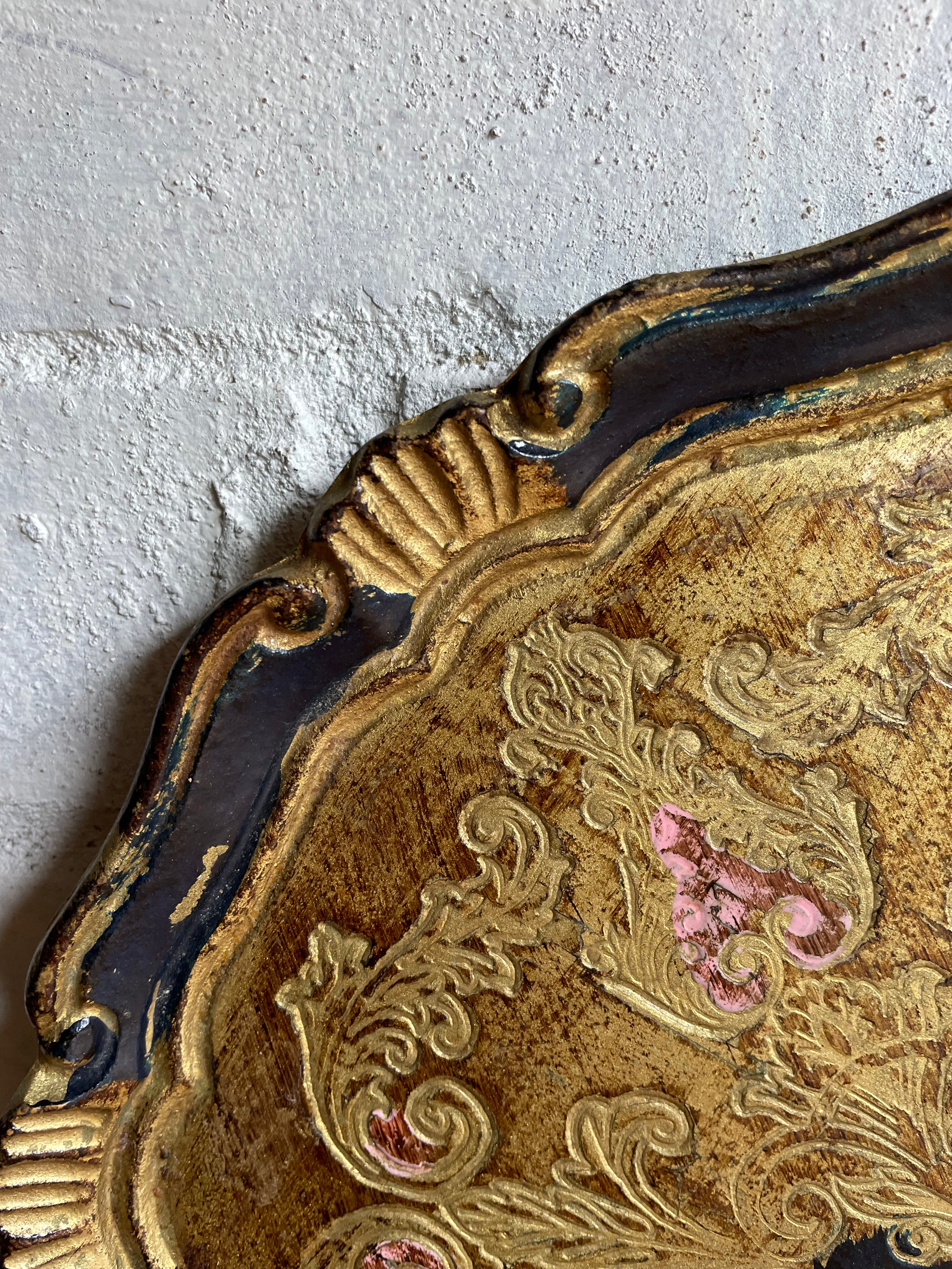 Florentine Tray in Black, Gold & Pink